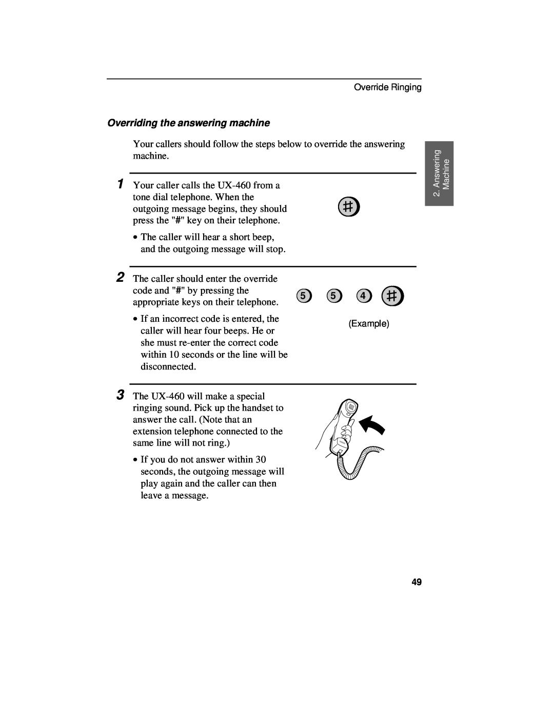 Sharp UX-460 operation manual Overriding the answering machine 