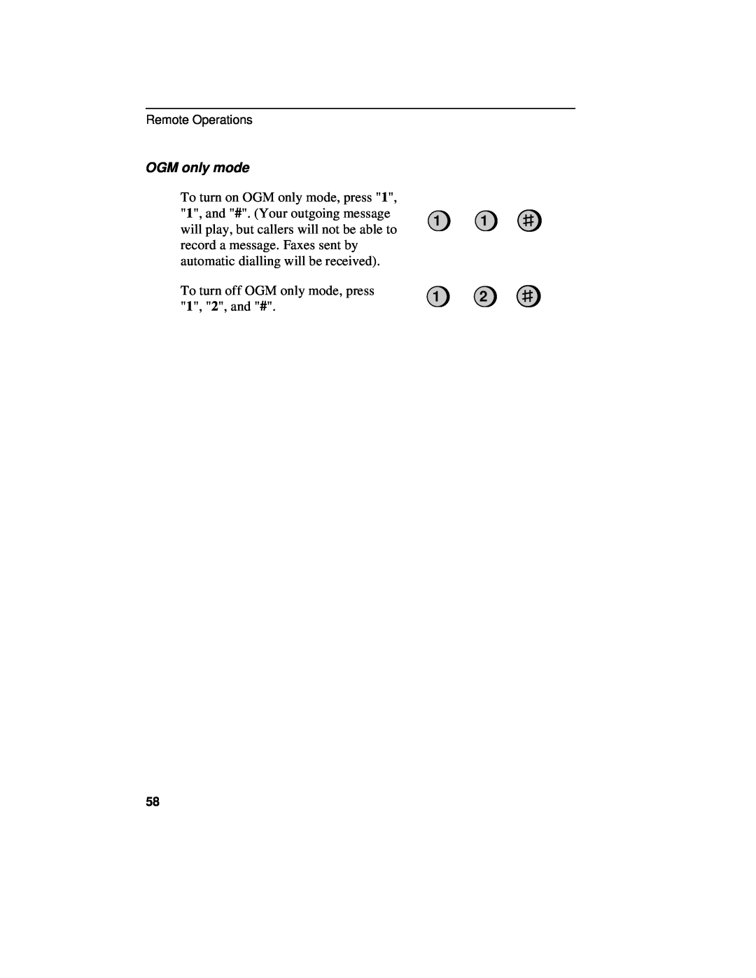 Sharp UX-460 operation manual To turn off OGM only mode, press 1, 2, and #, Remote Operations 