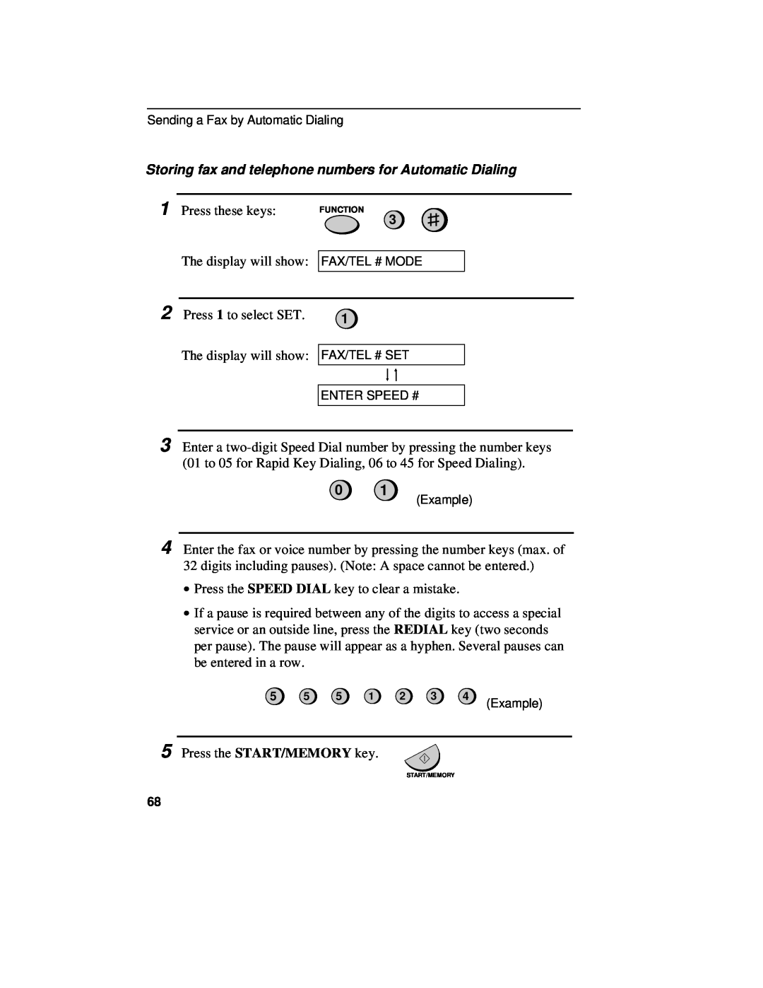 Sharp UX-460 operation manual Storing fax and telephone numbers for Automatic Dialing 