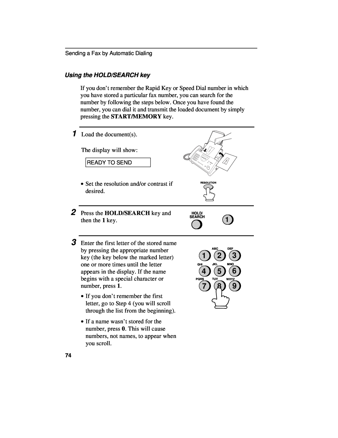 Sharp UX-460 operation manual Using the HOLD/SEARCH key, Hold Search 