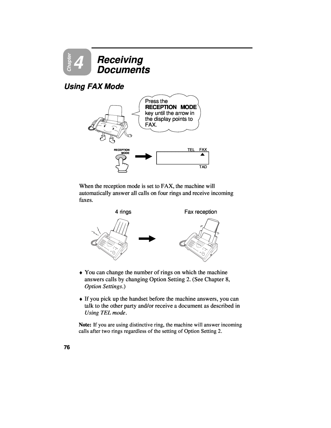 Sharp UX-460 operation manual Receiving Documents, Using FAX Mode 