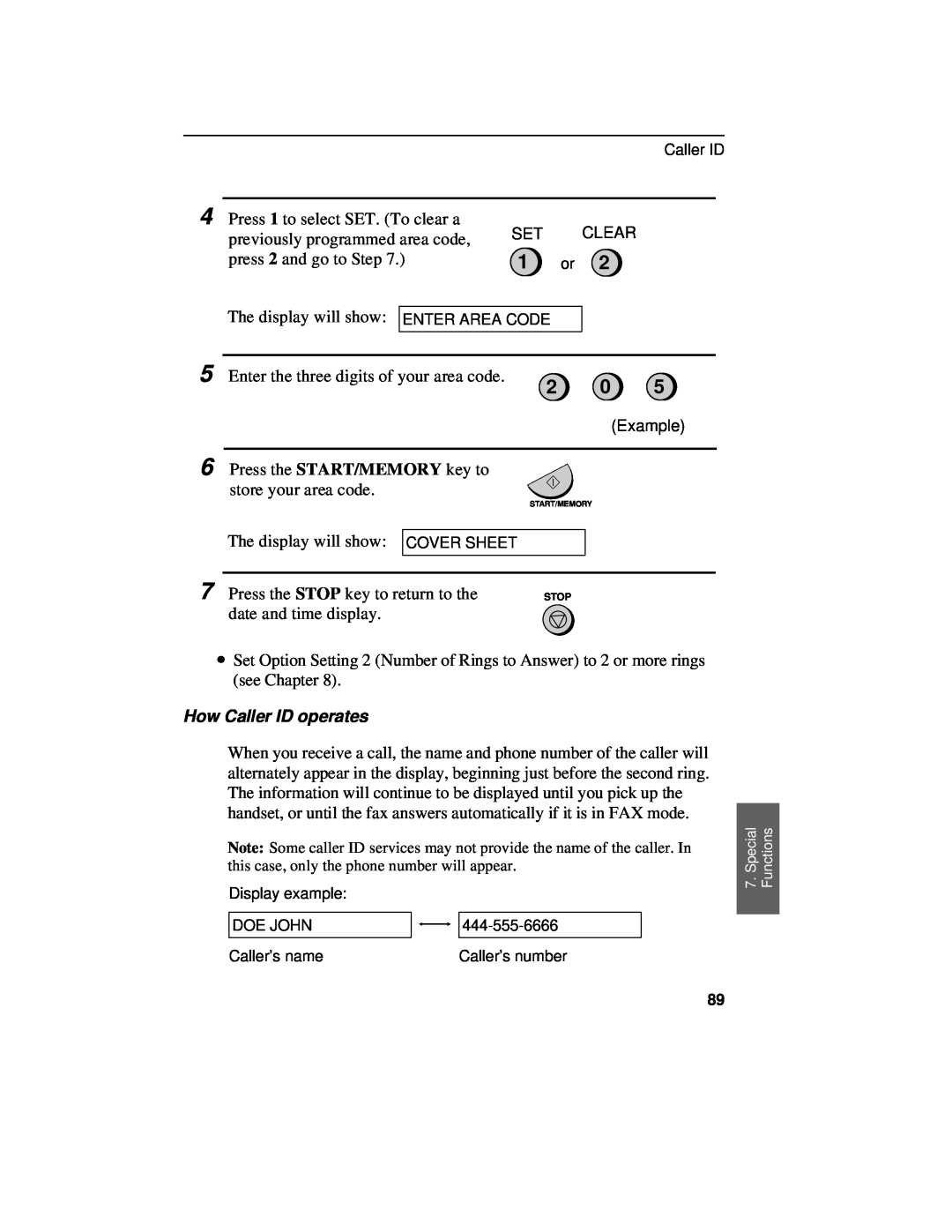 Sharp UX-460 operation manual How Caller ID operates, Clear, Example 