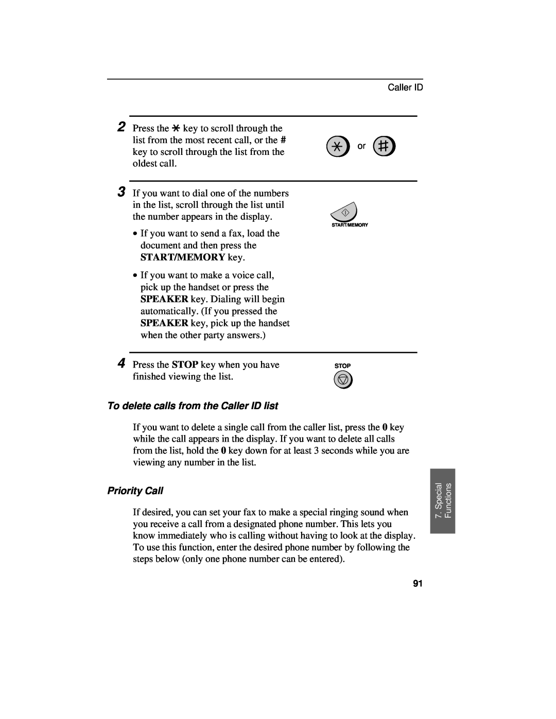 Sharp UX-460 operation manual To delete calls from the Caller ID list, Priority Call 