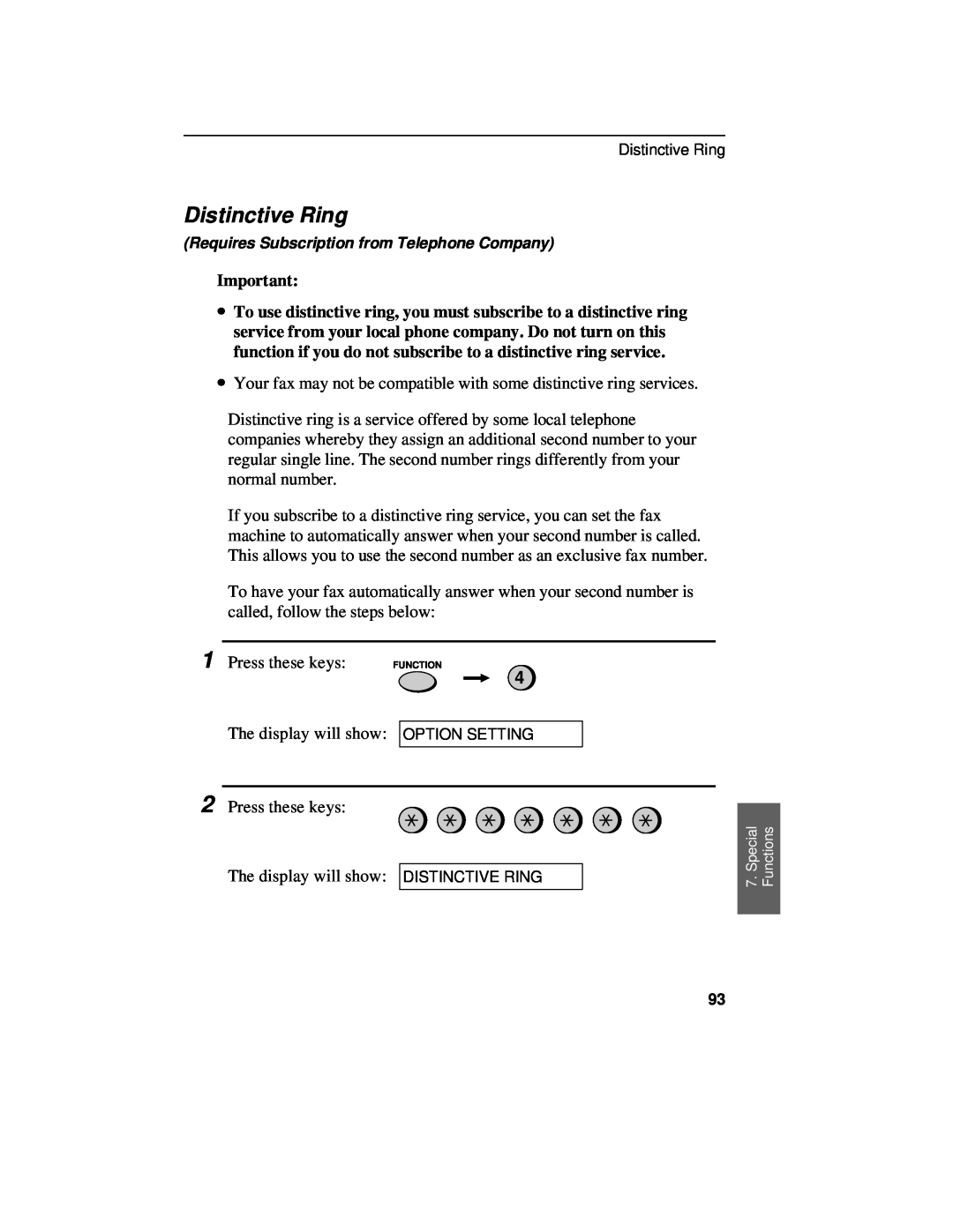 Sharp UX-460 operation manual Distinctive Ring 