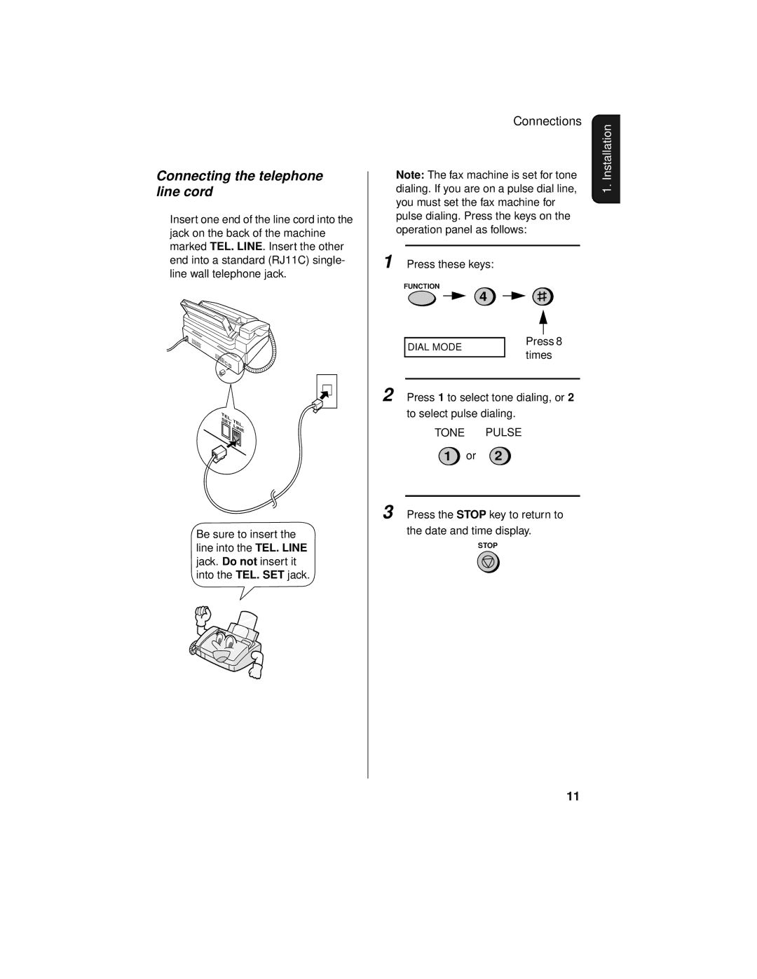 Sharp UX-465L operation manual Connecting the telephone line cord 