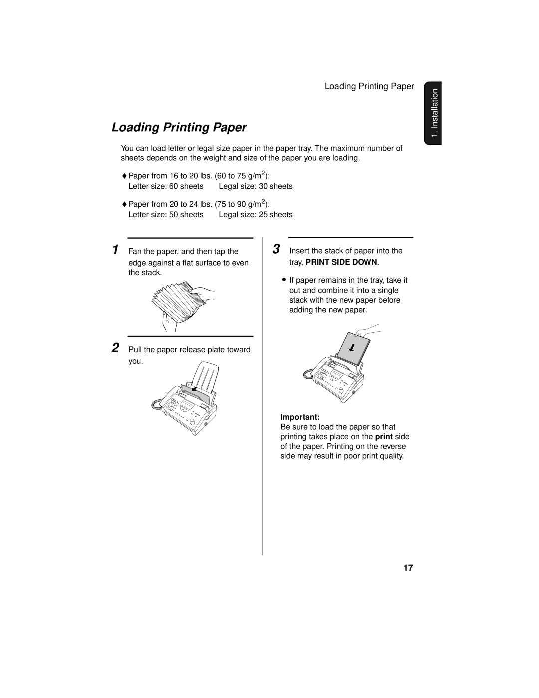 Sharp UX-465L operation manual Loading Printing Paper 