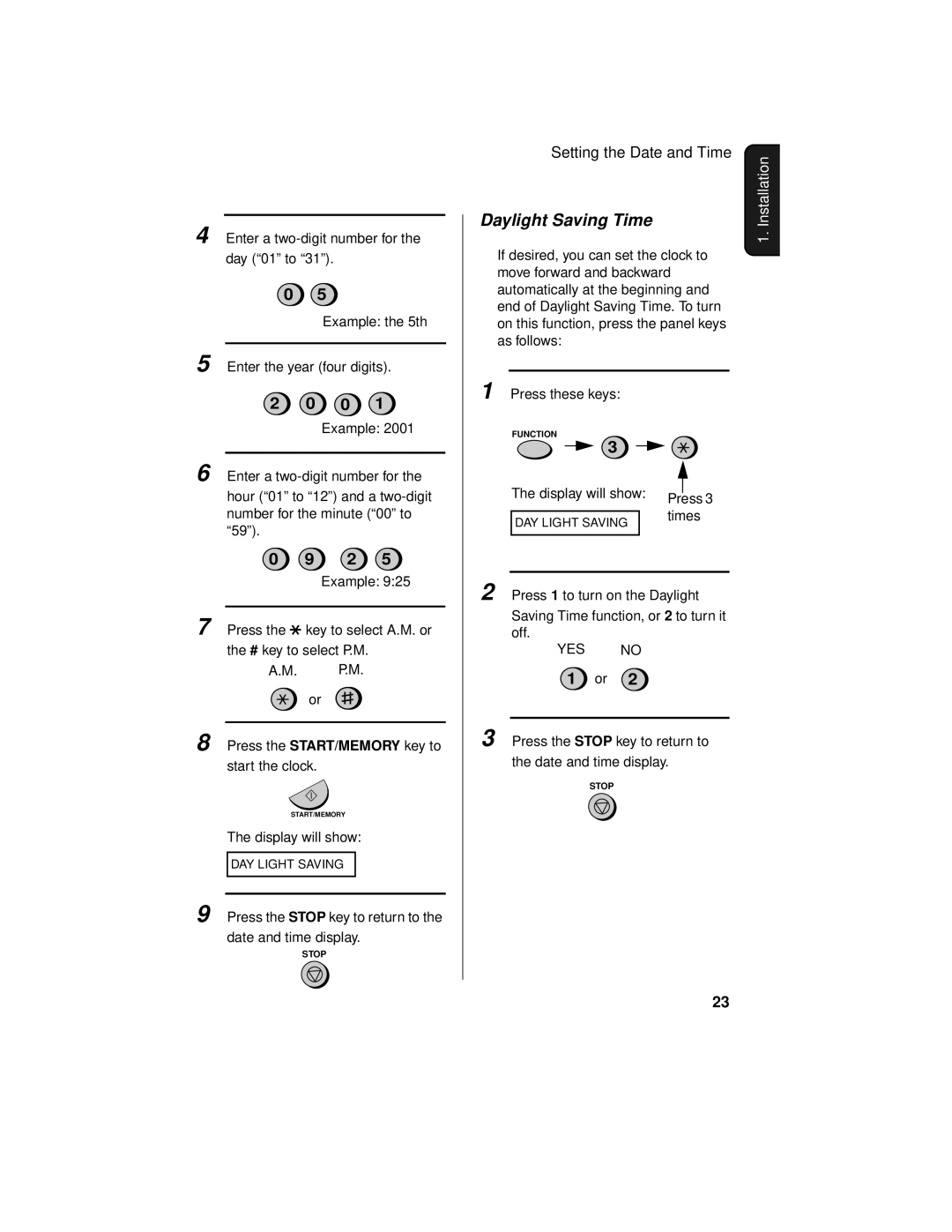 Sharp UX-465L operation manual Daylight Saving Time 