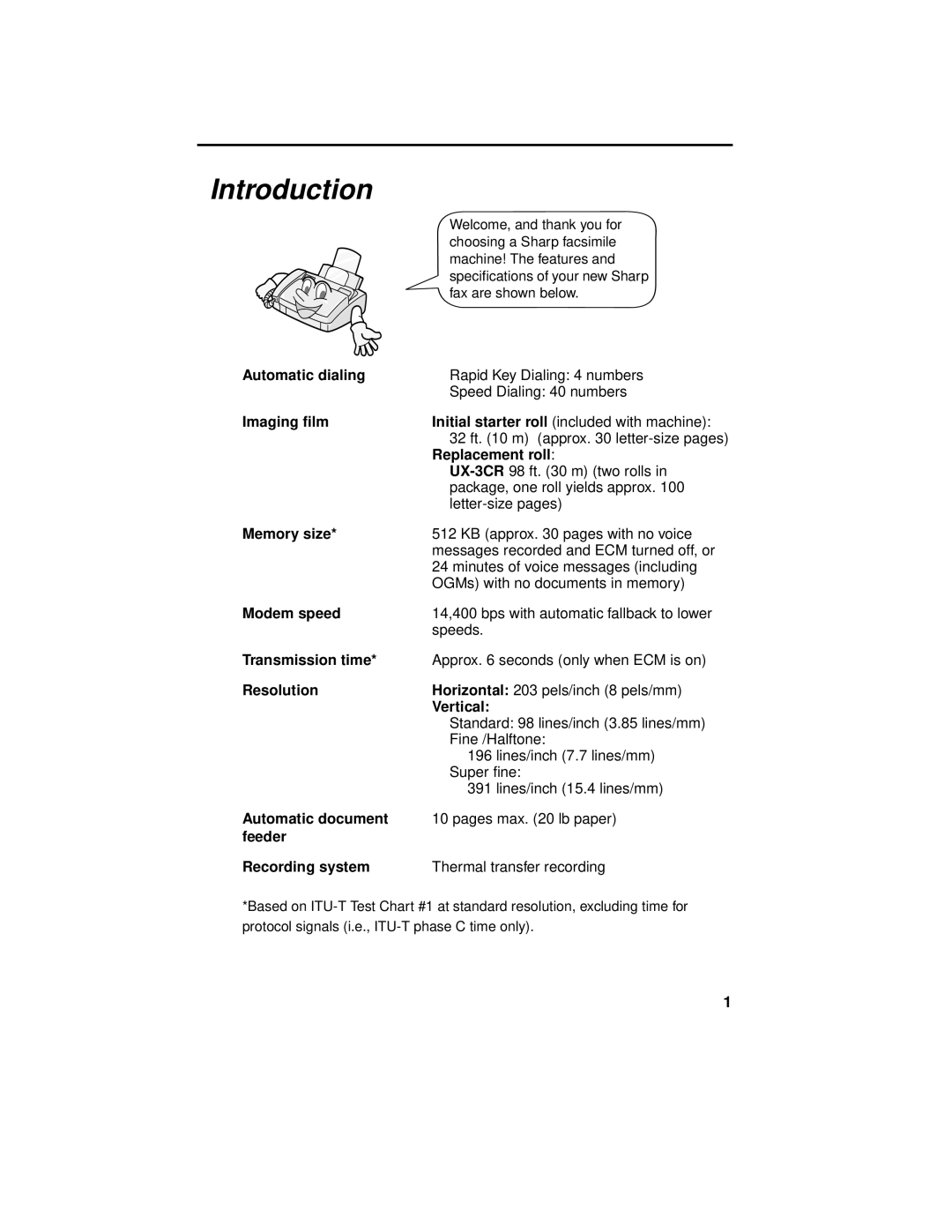 Sharp UX-465L operation manual Introduction 