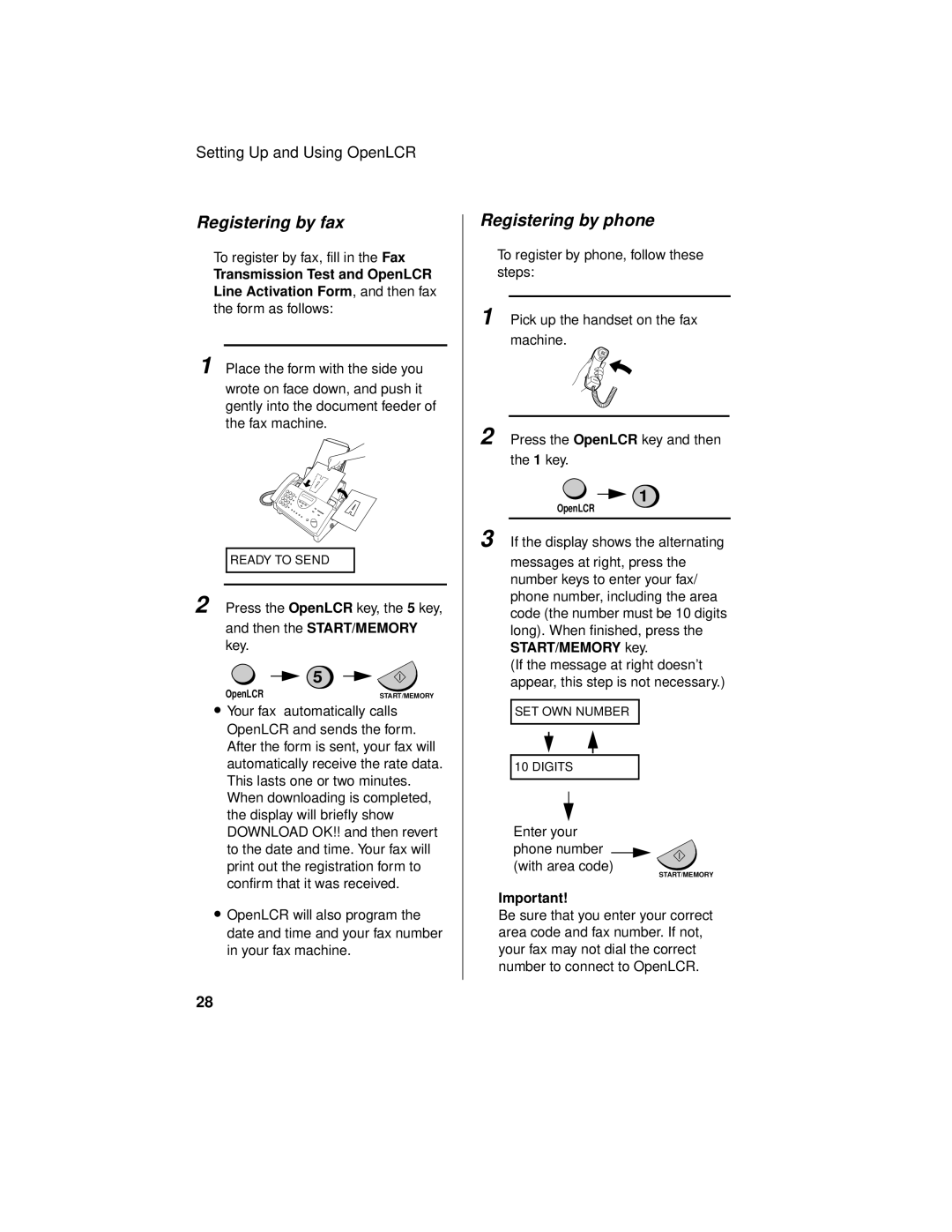 Sharp UX-465L operation manual Registering by fax, Registering by phone 