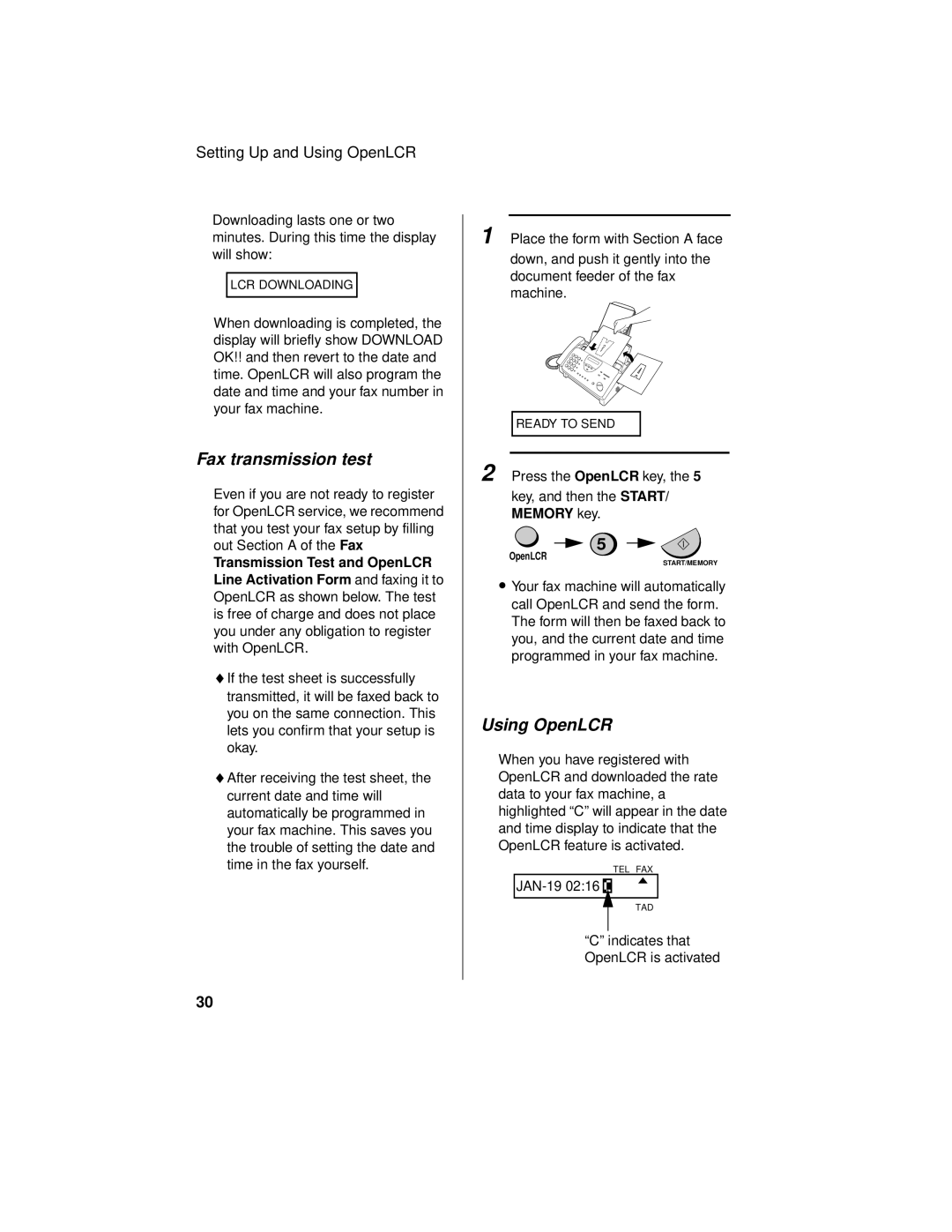 Sharp UX-465L operation manual Fax transmission test, Using OpenLCR 