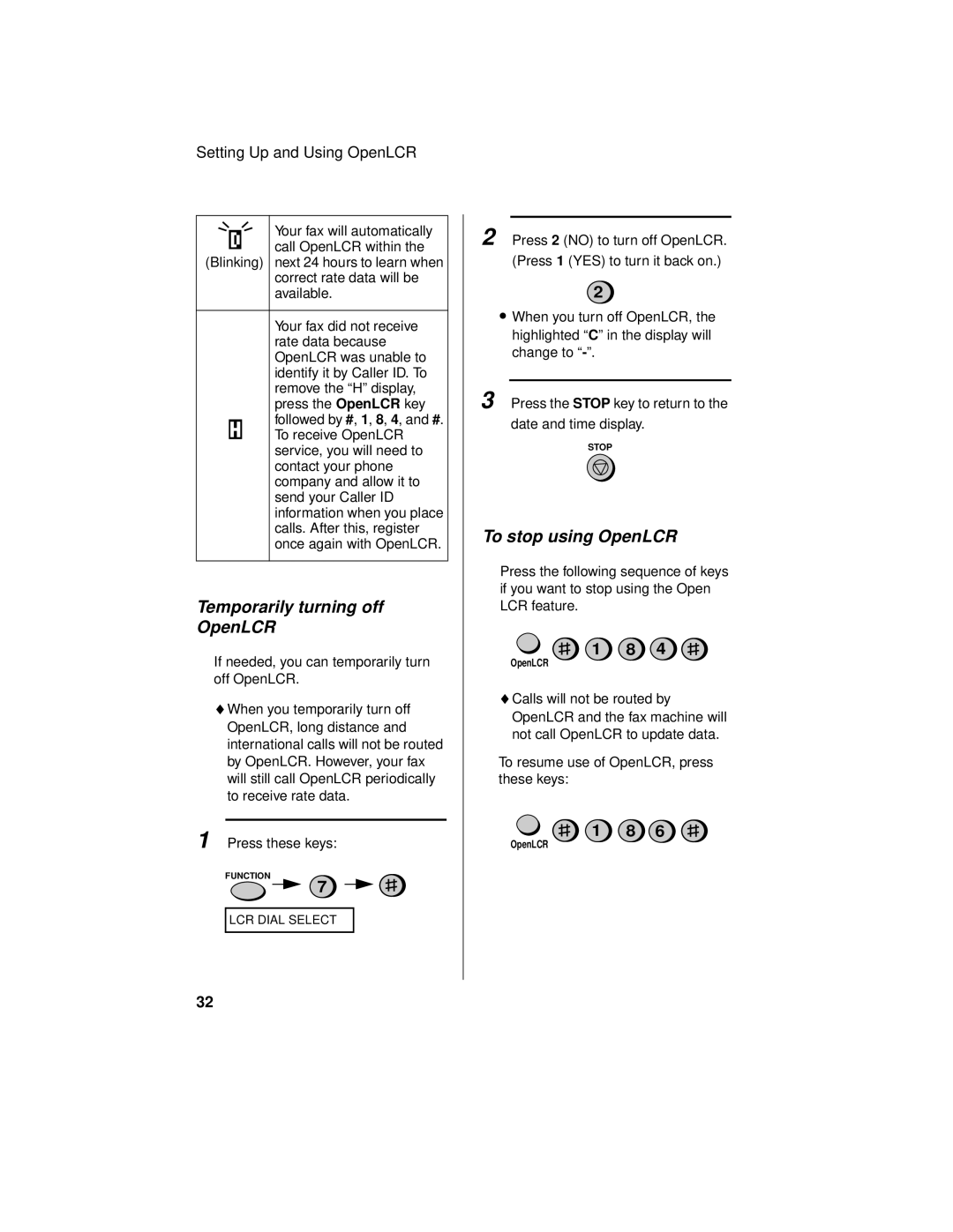 Sharp UX-465L operation manual Temporarily turning off OpenLCR, To stop using OpenLCR 