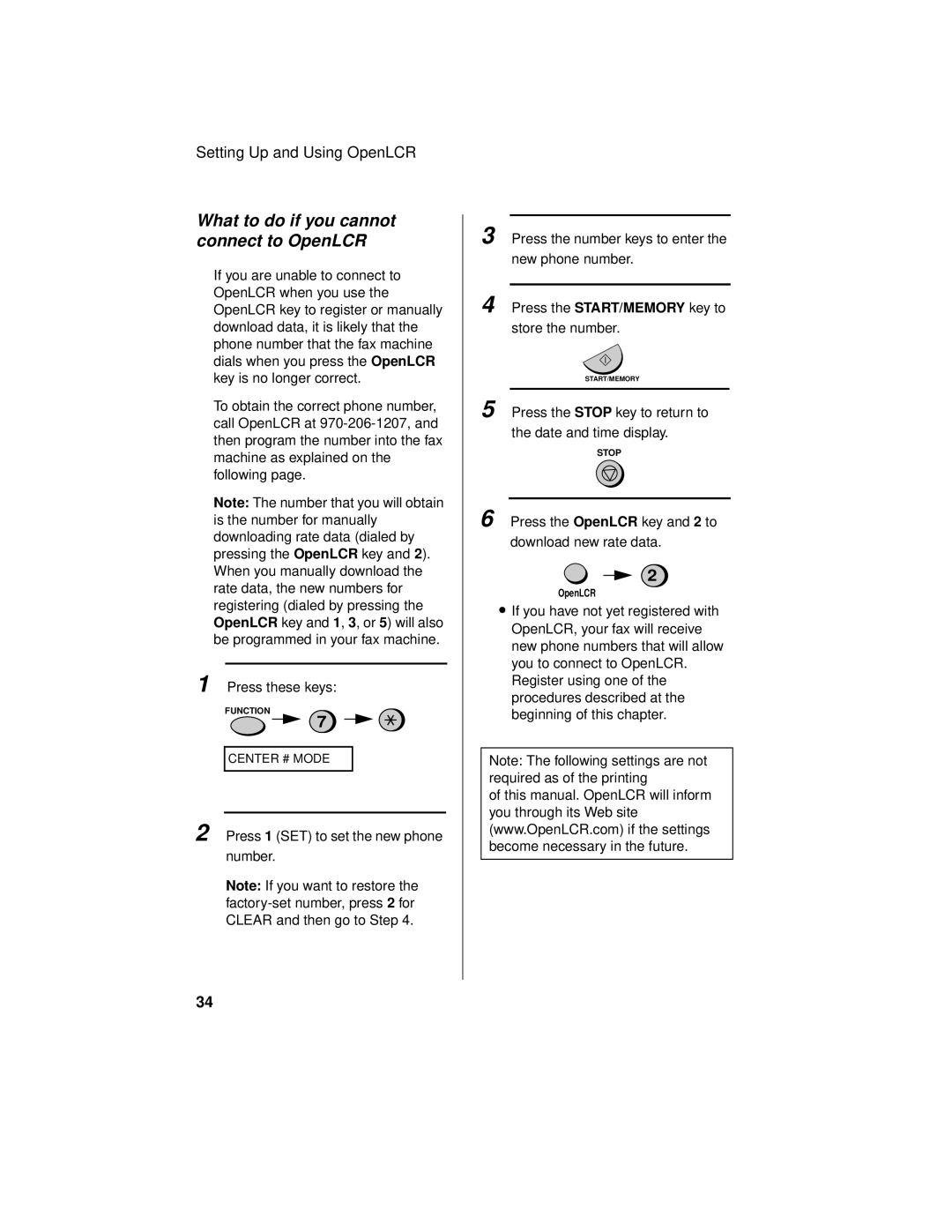 Sharp UX-465L operation manual What to do if you cannot connect to OpenLCR 