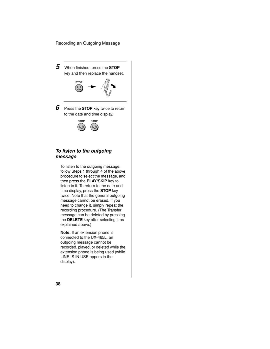 Sharp UX-465L operation manual To listen to the outgoing message, Recording an Outgoing Message 