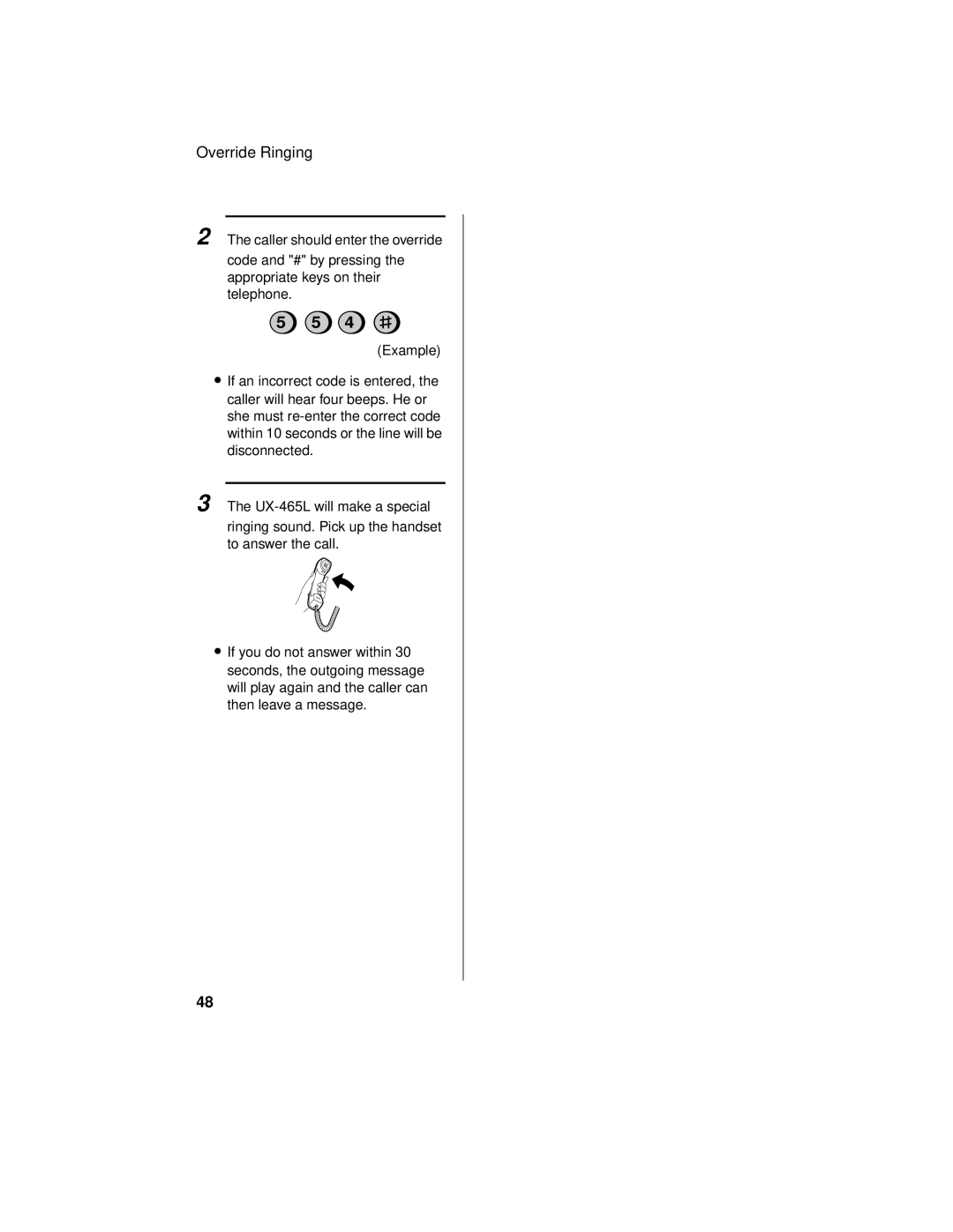 Sharp UX-465L operation manual Override Ringing 