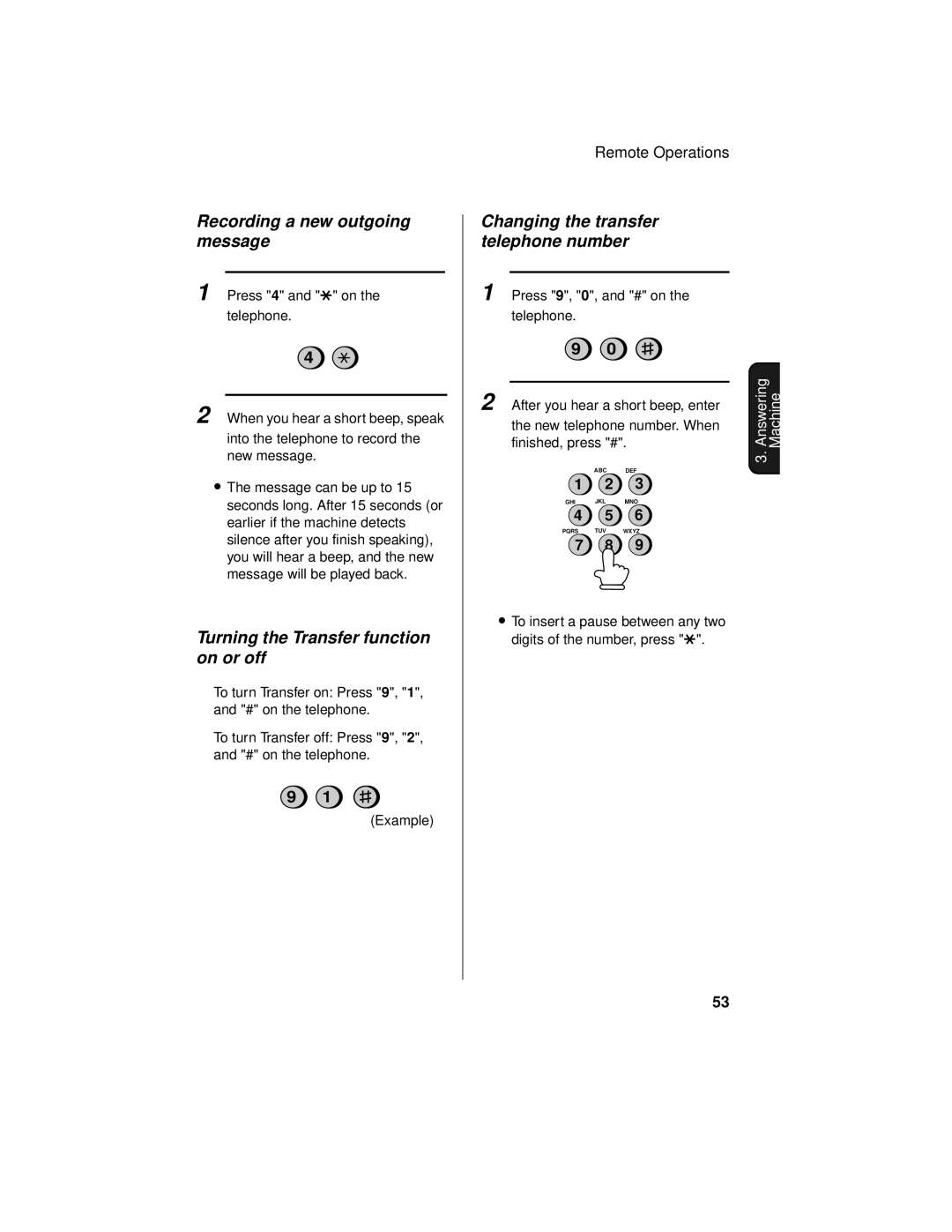 Sharp UX-465L operation manual Recording a new outgoing message, Turning the Transfer function on or off 