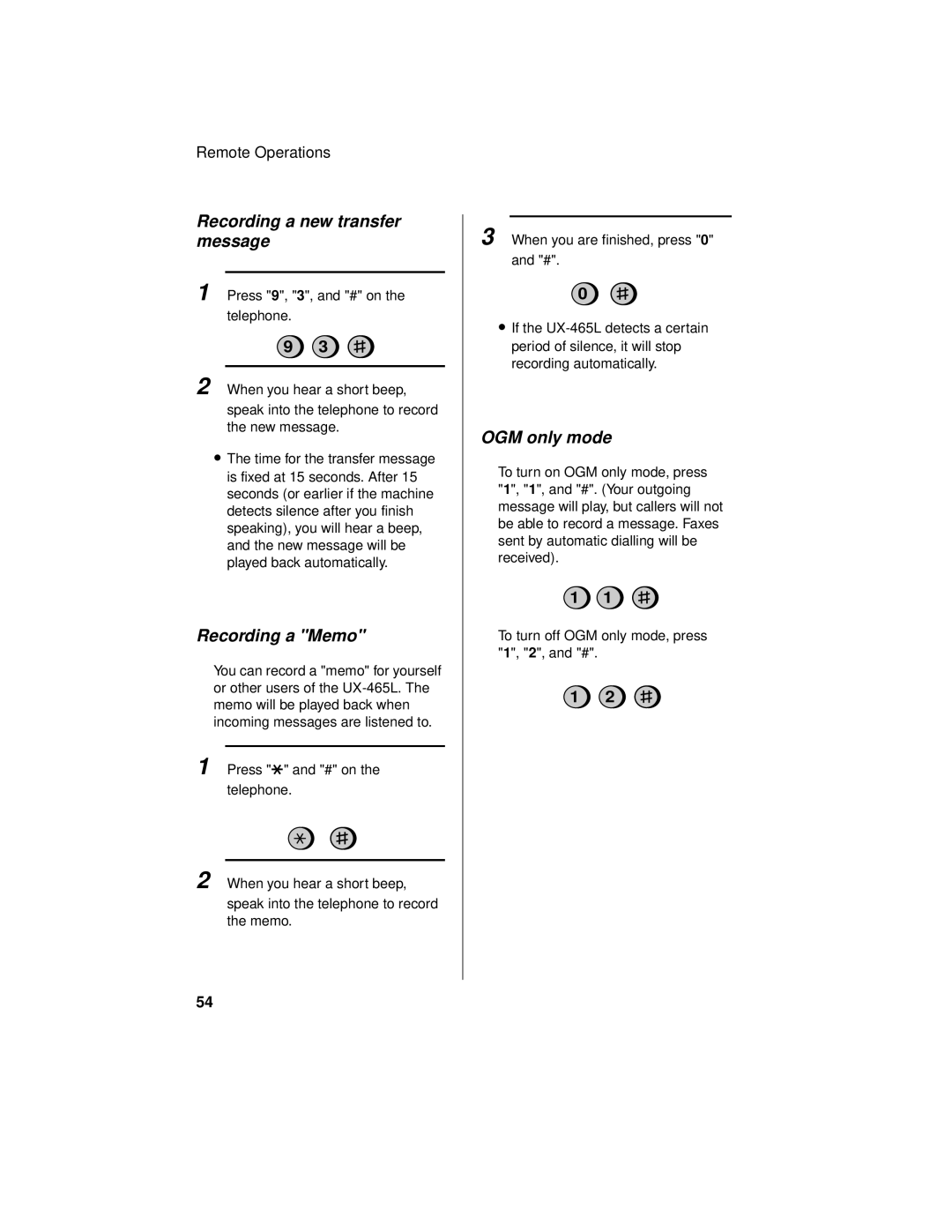 Sharp UX-465L operation manual Recording a new transfer message, Recording a Memo 