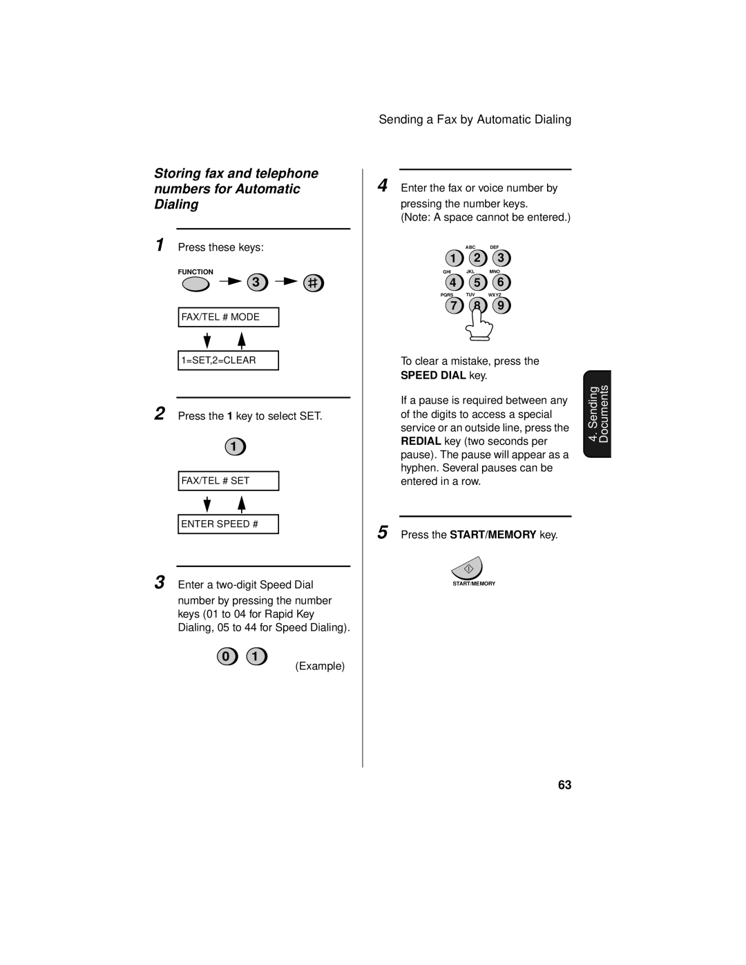 Sharp UX-465L operation manual Storing fax and telephone numbers for Automatic Dialing, Enter a two-digit Speed Dial 