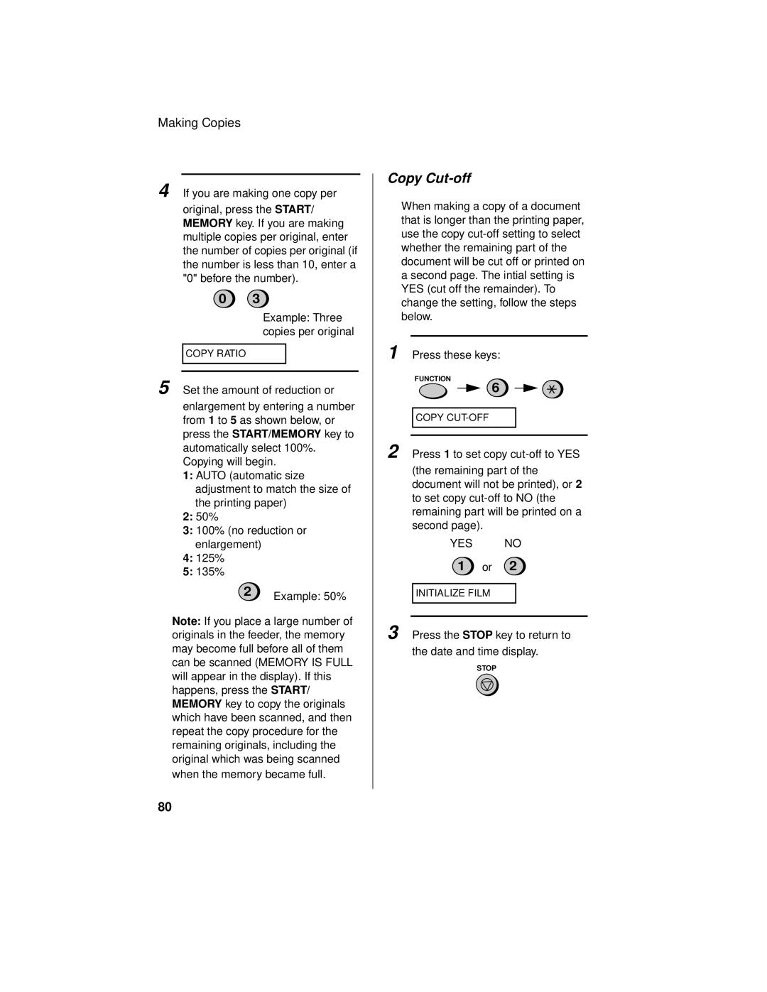 Sharp UX-465L operation manual Copy Cut-off, Copy Ratio 