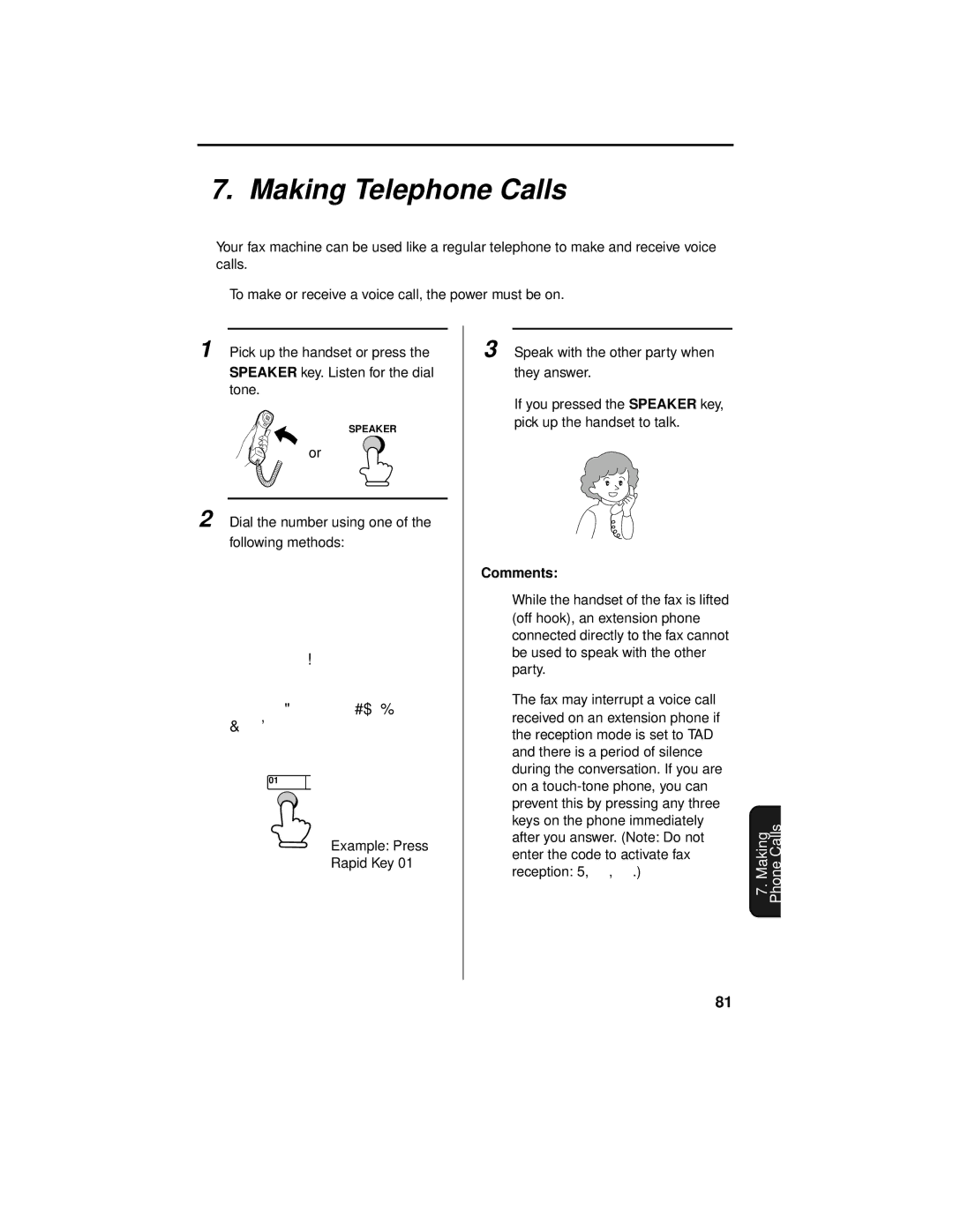 Sharp UX-465L operation manual Making Telephone Calls, Comments 