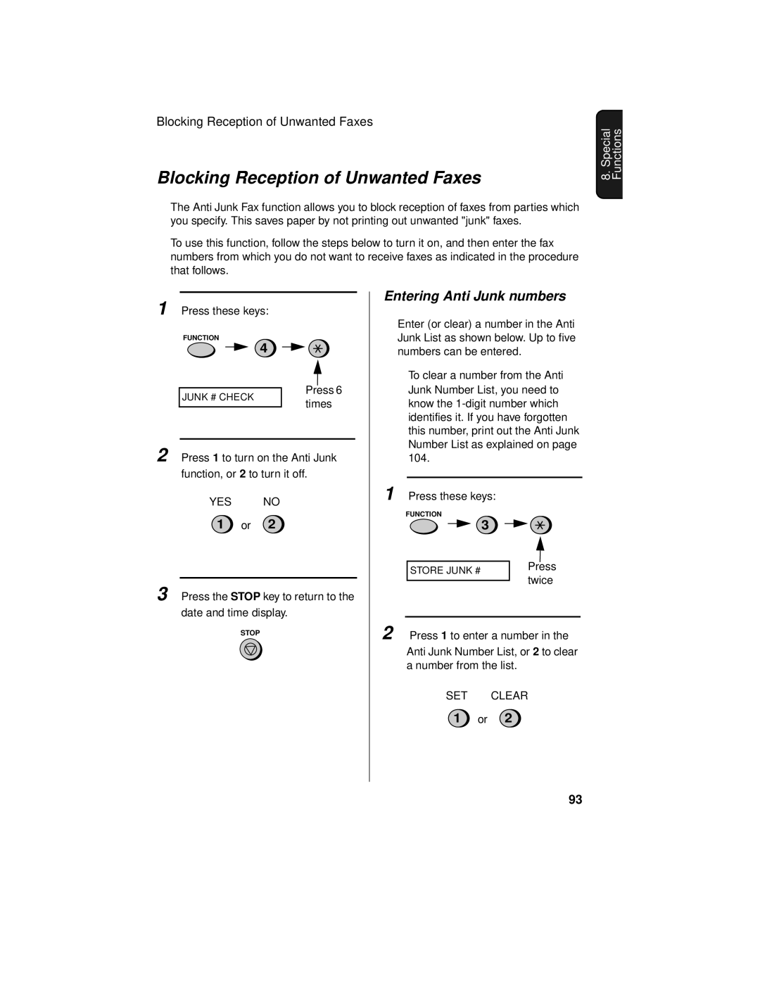 Sharp UX-465L operation manual Blocking Reception of Unwanted Faxes, Entering Anti Junk numbers 