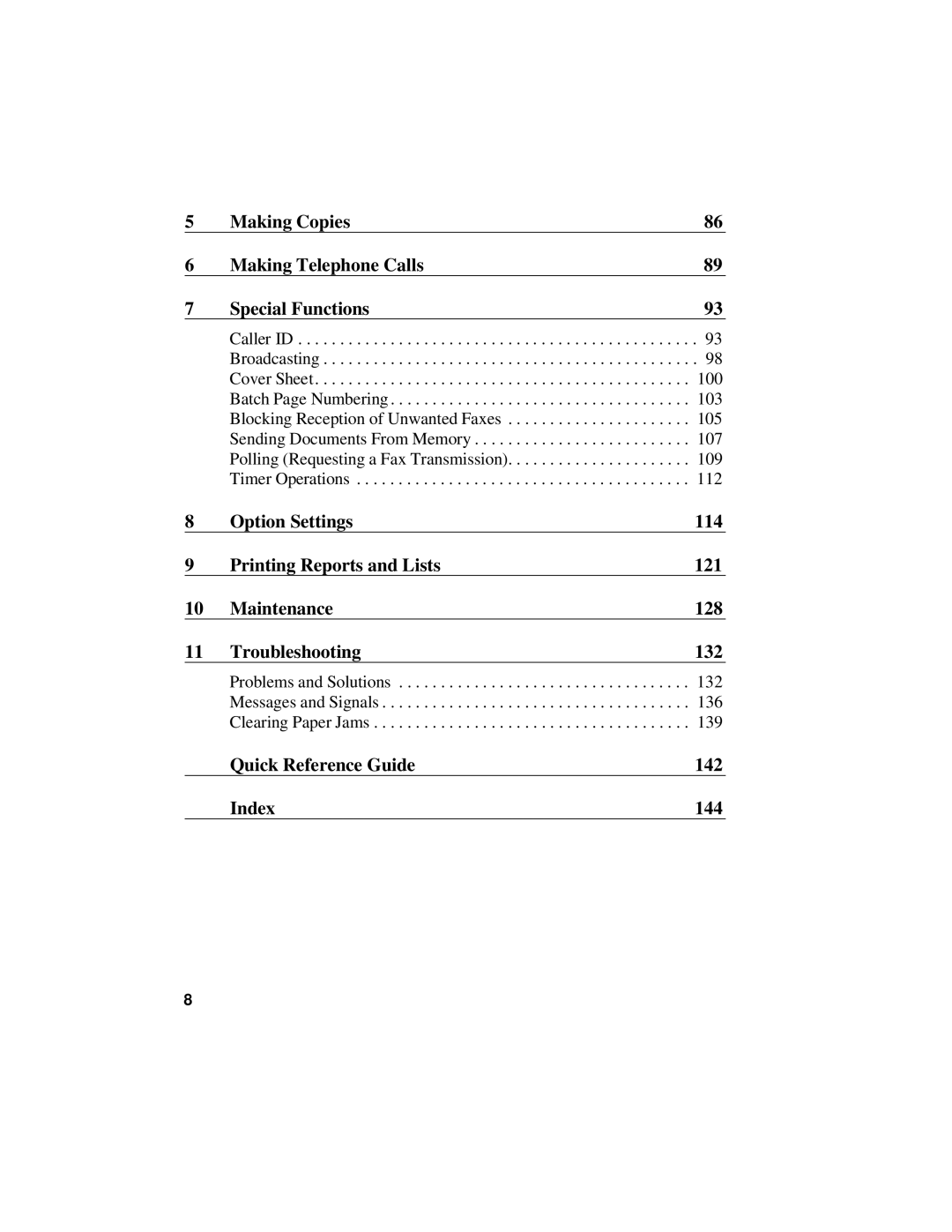 Sharp UX-470 operation manual 100, 103, 105, 107, 109, 112, 132, 136, 139 