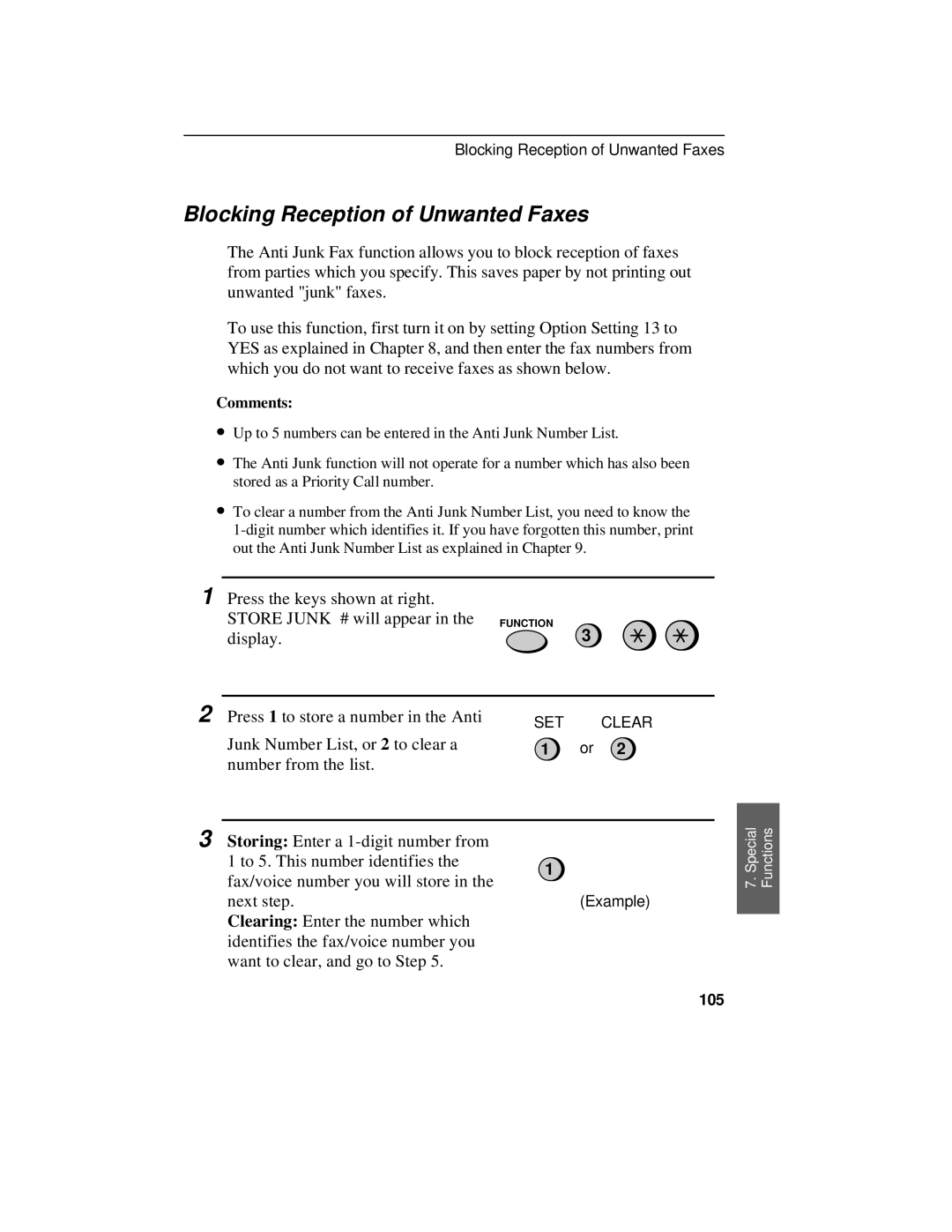 Sharp UX-470 operation manual Blocking Reception of Unwanted Faxes, 105 