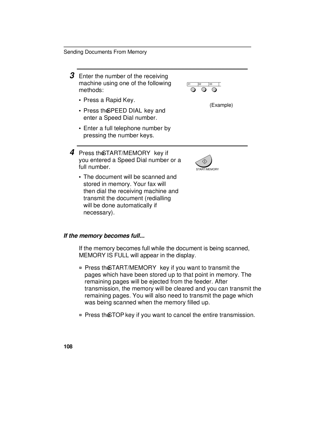 Sharp UX-470 operation manual Full number, If the memory becomes full, 108 