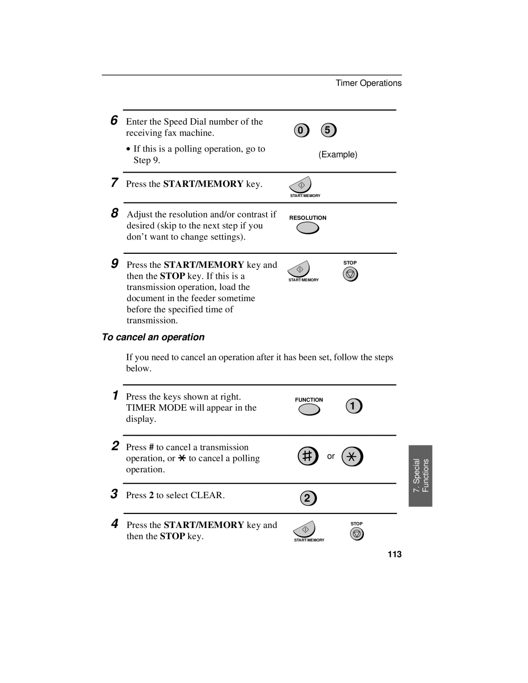 Sharp UX-470 operation manual To cancel an operation, 113 