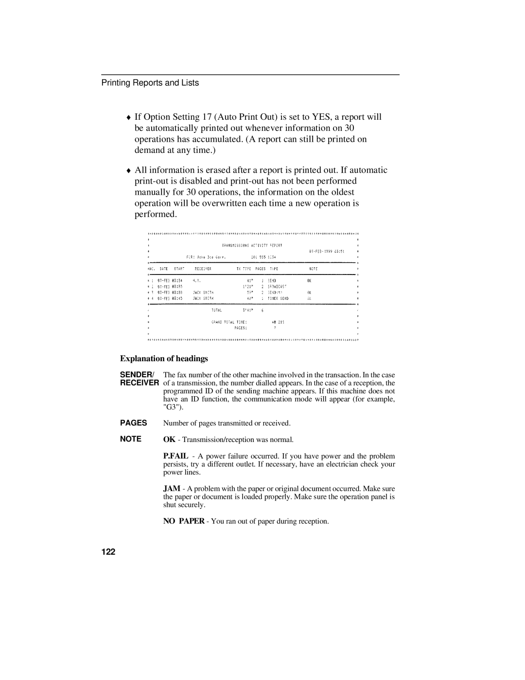 Sharp UX-470 operation manual Explanation of headings, 122 