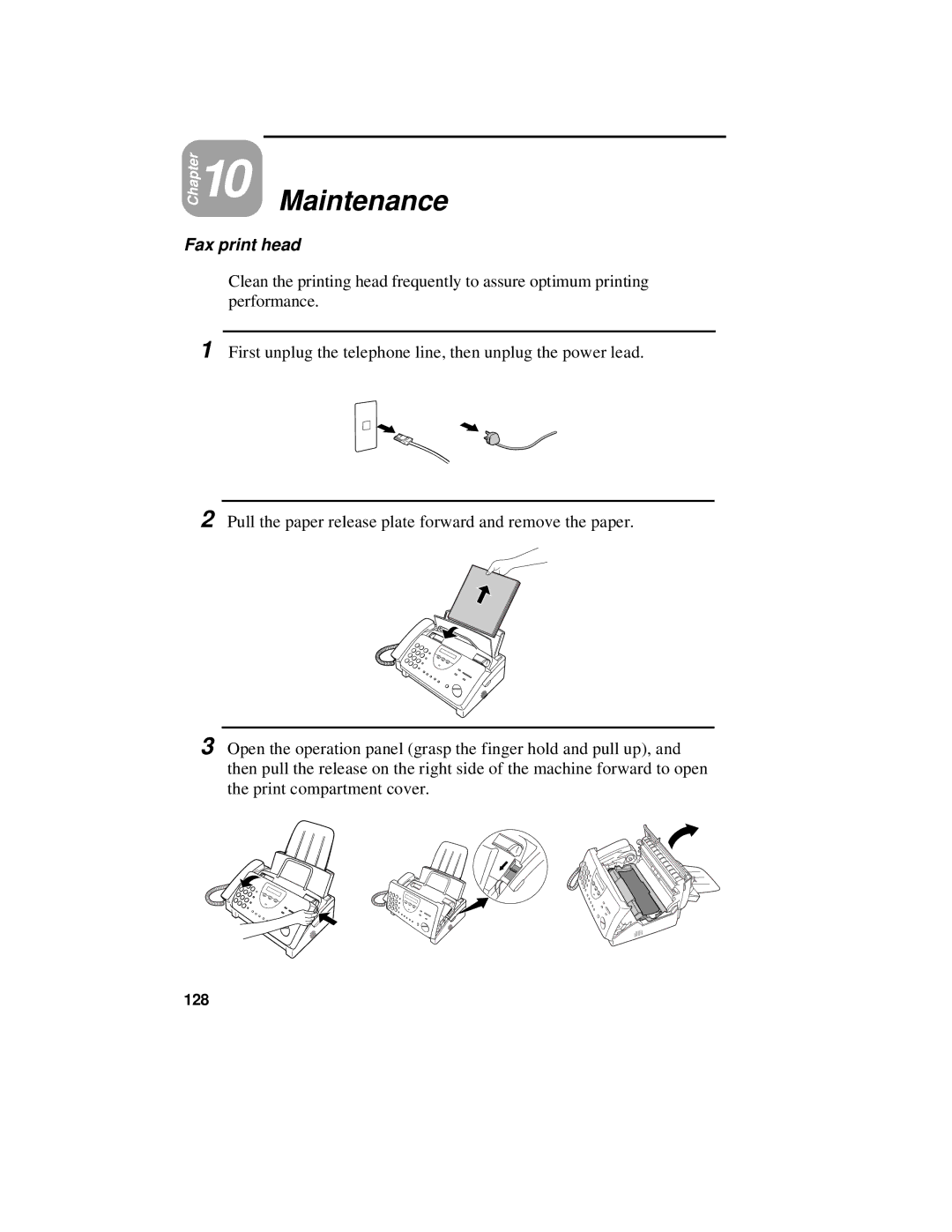 Sharp UX-470 operation manual Maintenance, Fax print head, 128 