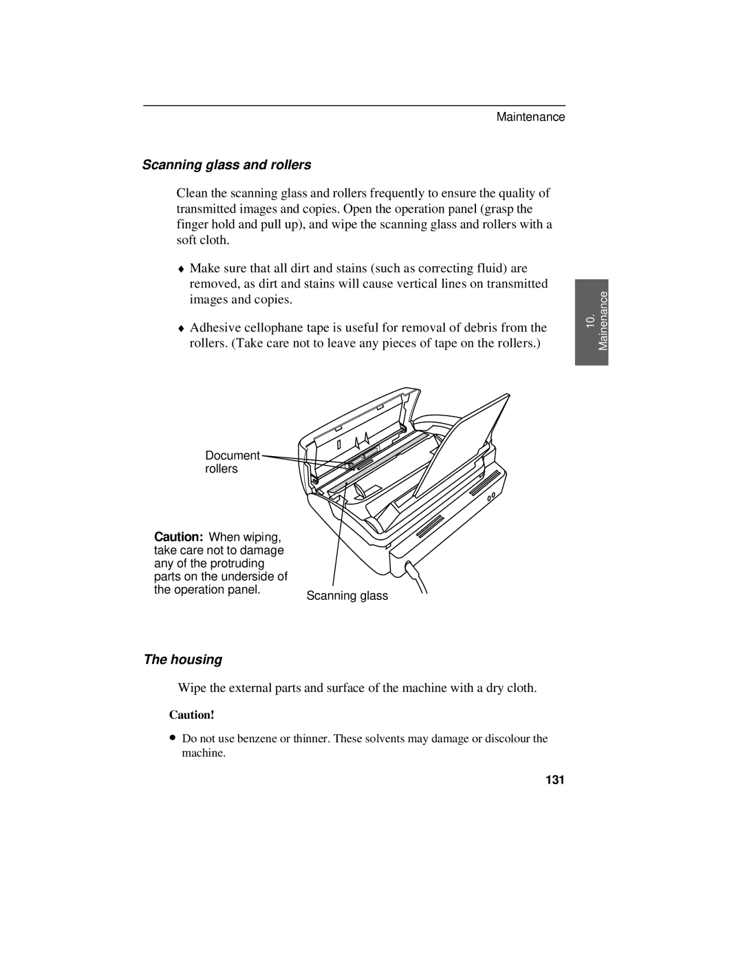 Sharp UX-470 operation manual Scanning glass and rollers, Housing, 131 