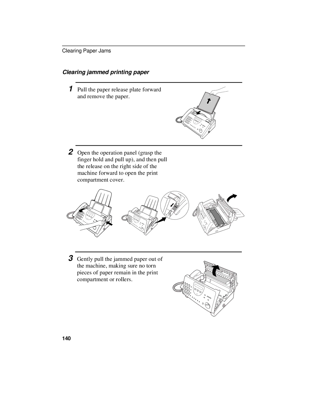 Sharp UX-470 operation manual Clearing jammed printing paper, 140 