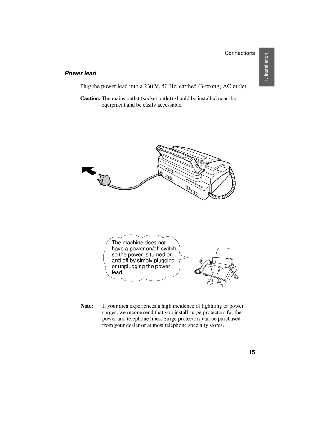 Sharp UX-470 operation manual Power lead 