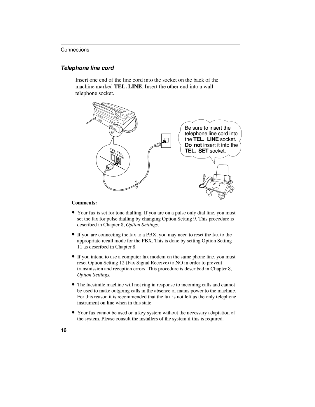 Sharp UX-470 operation manual Telephone line cord, Comments 