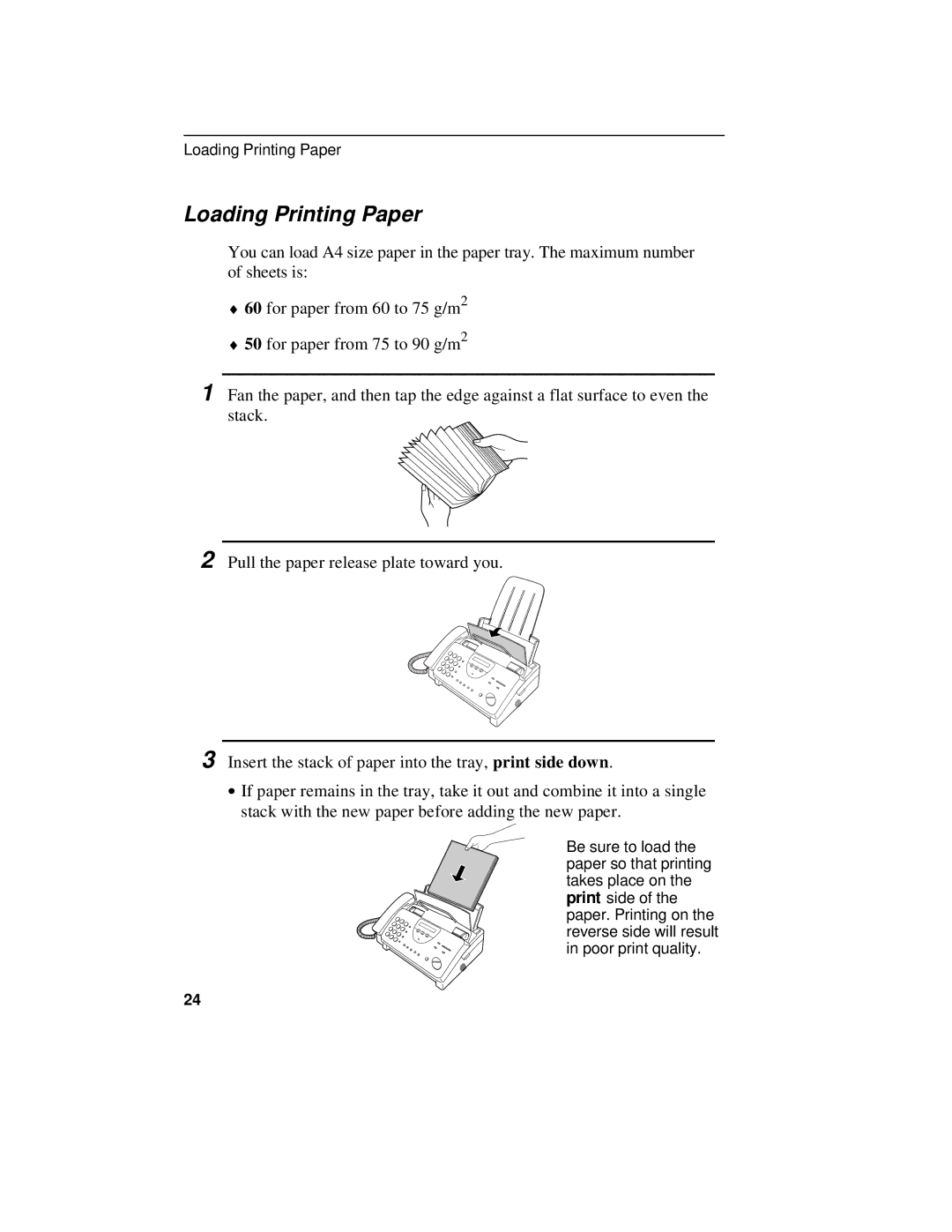 Sharp UX-470 operation manual Loading Printing Paper 