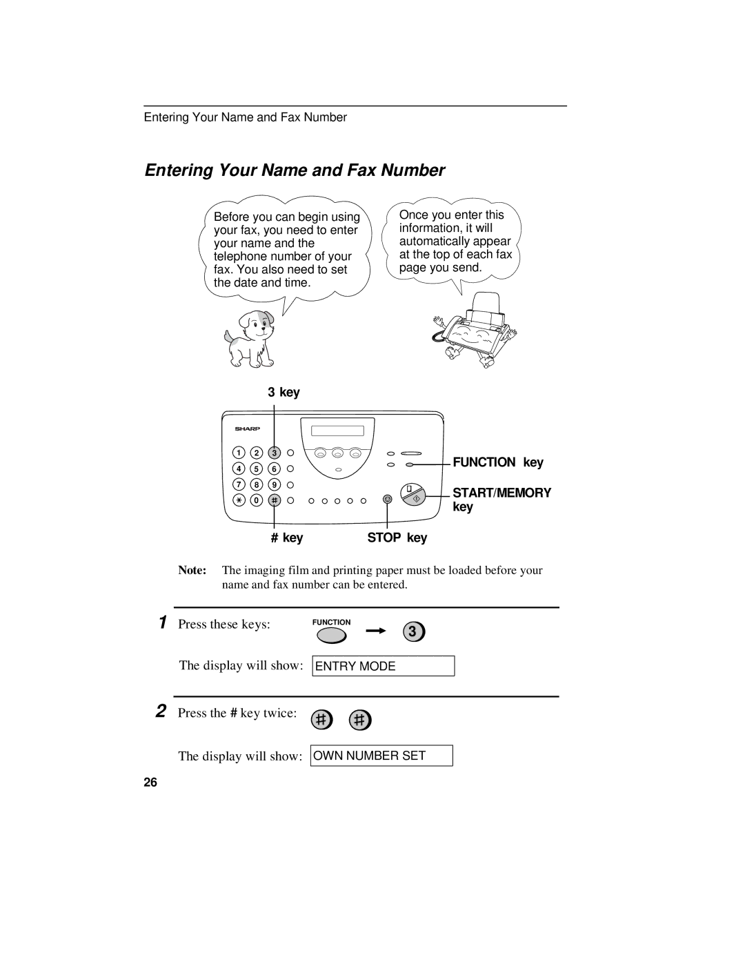 Sharp UX-470 operation manual Entering Your Name and Fax Number, START/MEMORY key 