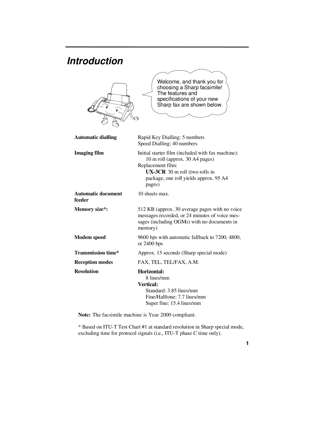 Sharp UX-470 operation manual Introduction 