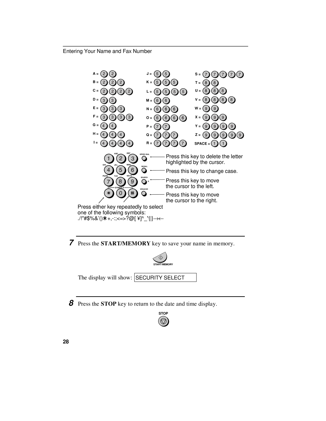 Sharp UX-470 operation manual Press the START/MEMORY key to save your name in memory 