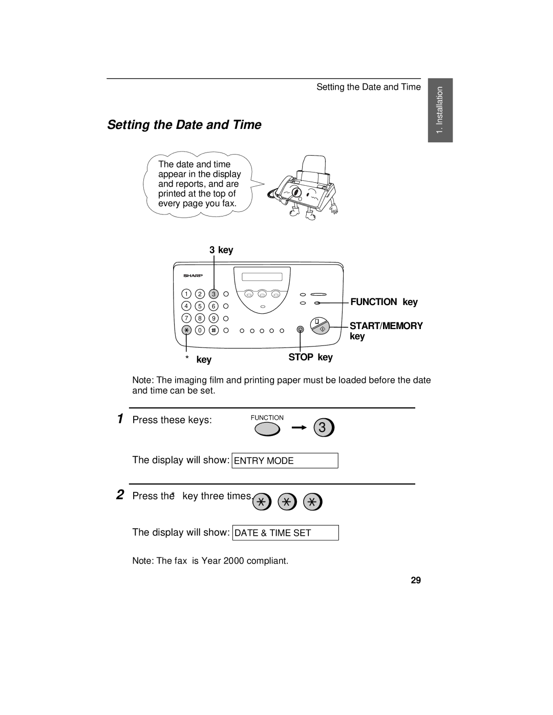 Sharp UX-470 operation manual Setting the Date and Time, START/MEMORY key 