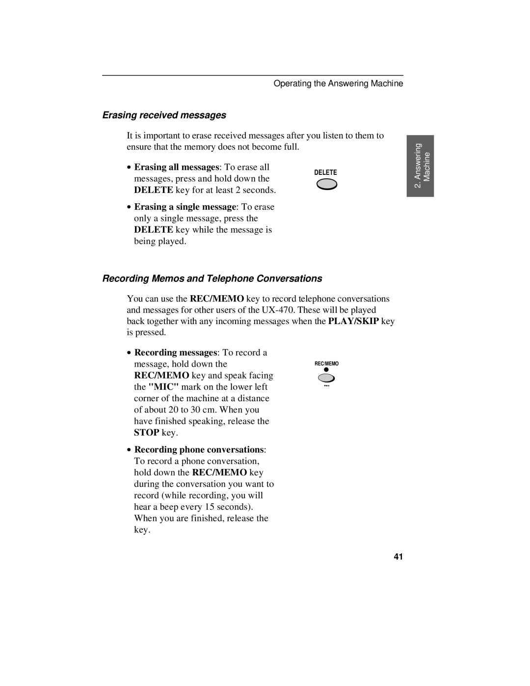 Sharp UX-470 Erasing received messages, ∙ Erasing all messages To erase all, Recording Memos and Telephone Conversations 