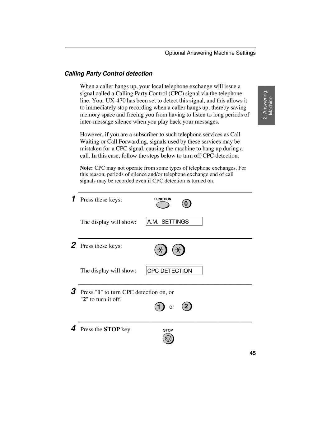 Sharp UX-470 operation manual Calling Party Control detection 