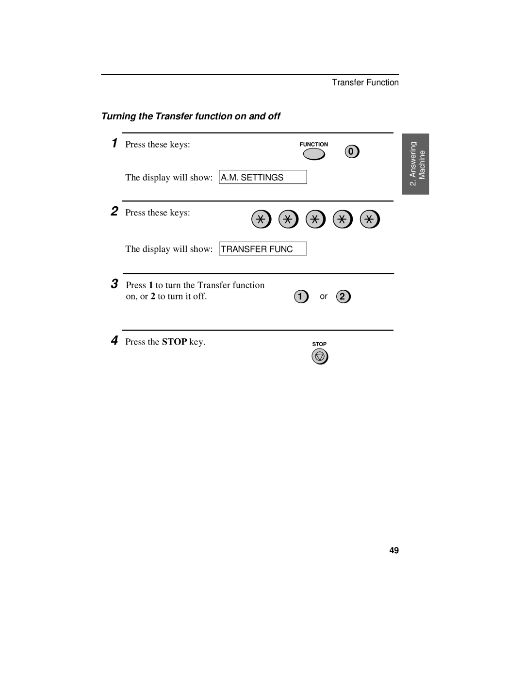 Sharp UX-470 operation manual Turning the Transfer function on and off 