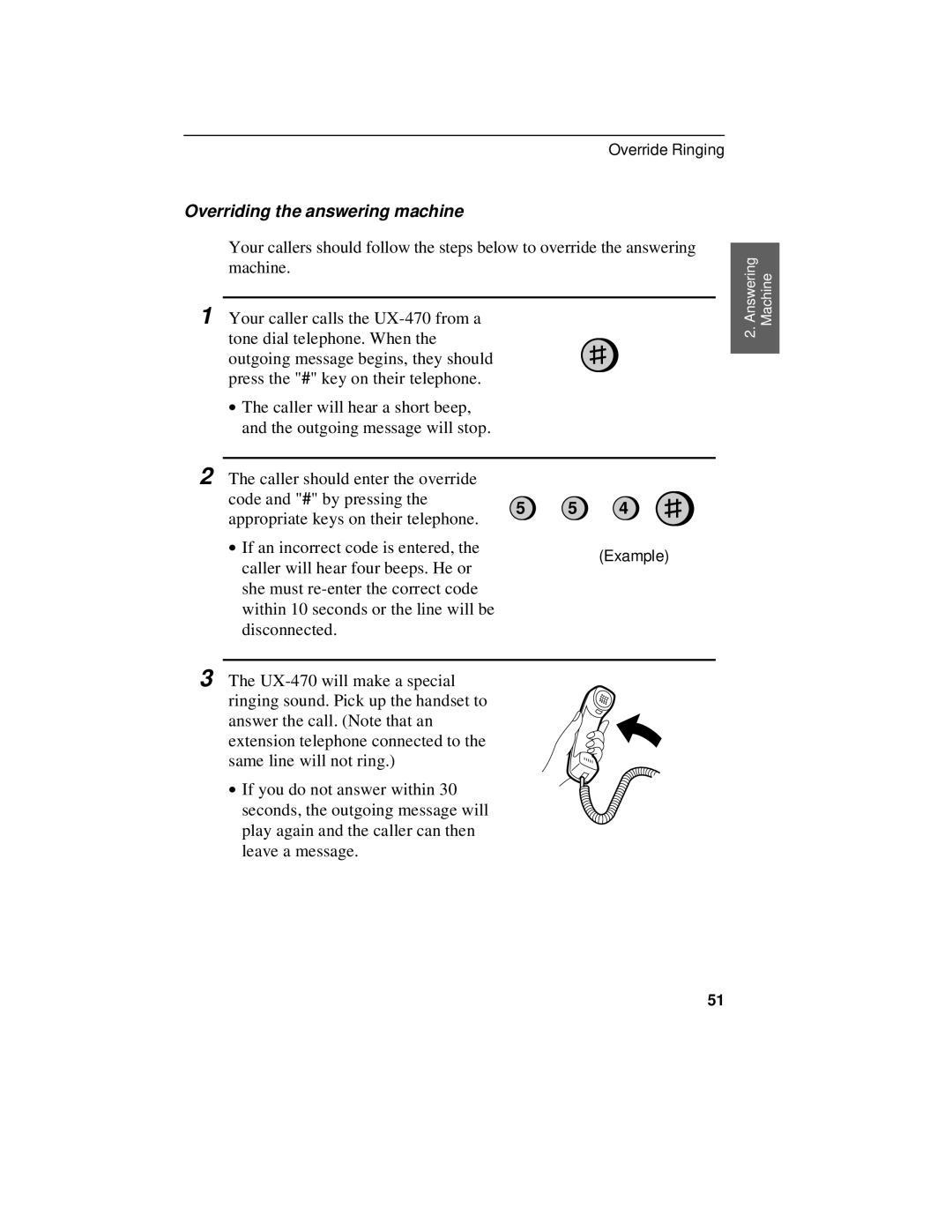 Sharp UX-470 operation manual Overriding the answering machine 