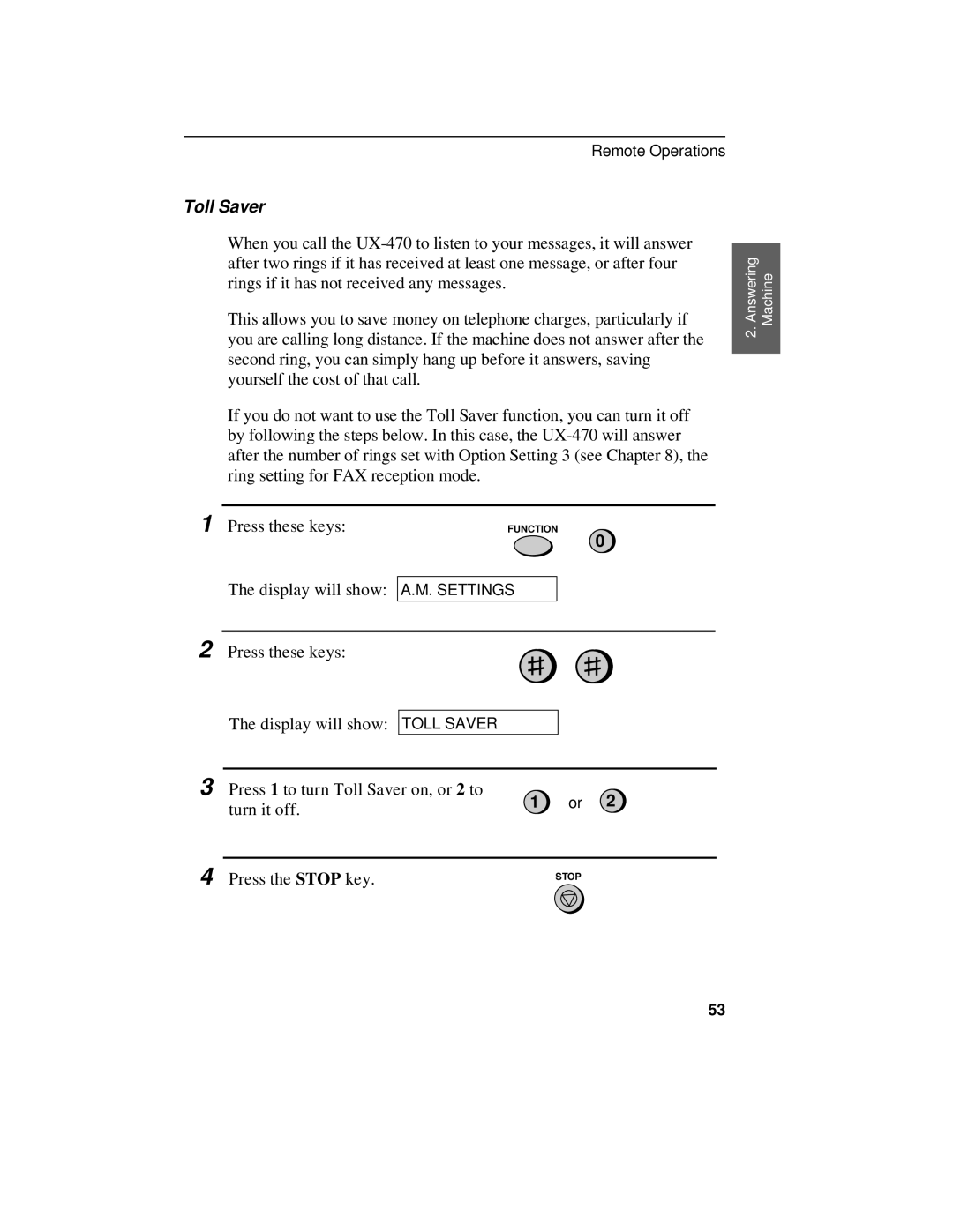 Sharp UX-470 operation manual Toll Saver 