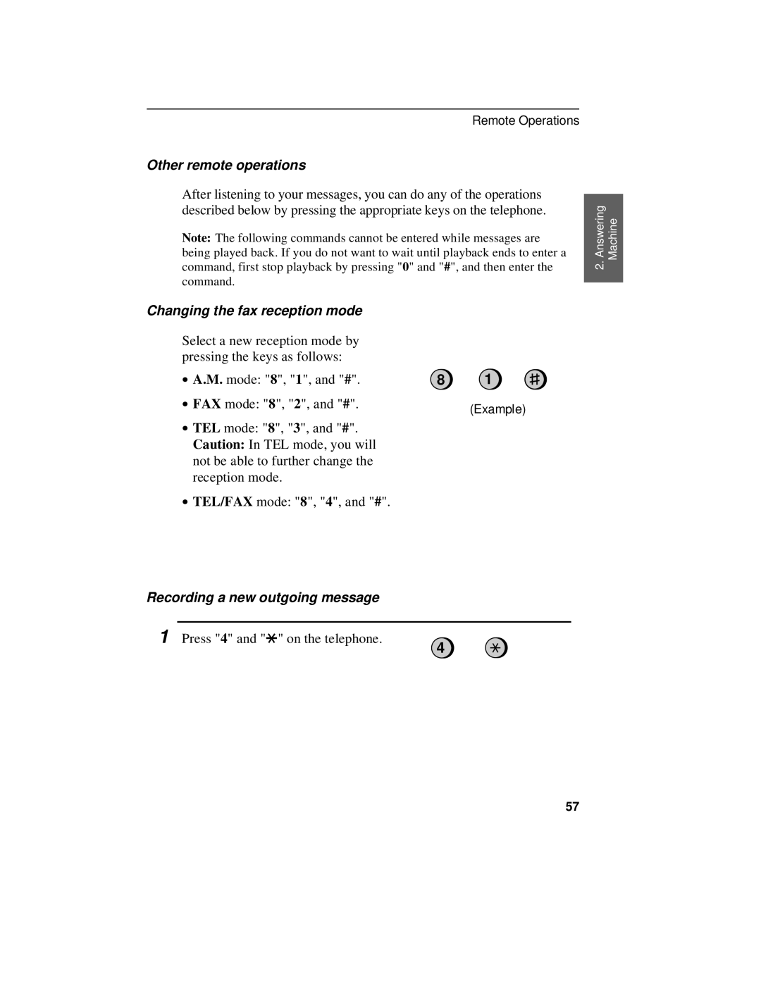 Sharp UX-470 operation manual Other remote operations, Changing the fax reception mode, Recording a new outgoing message 