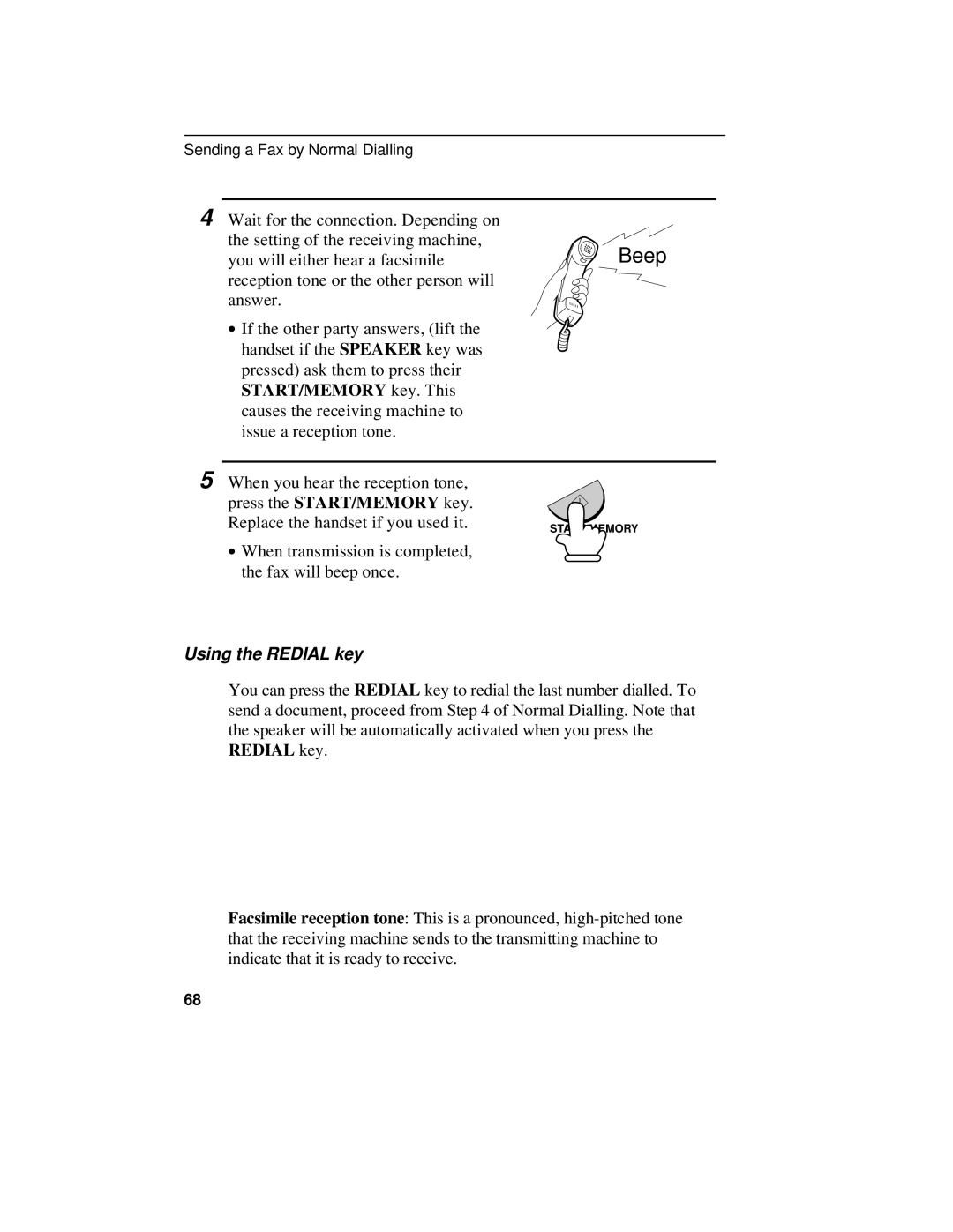 Sharp UX-470 operation manual Beep, Using the Redial key 