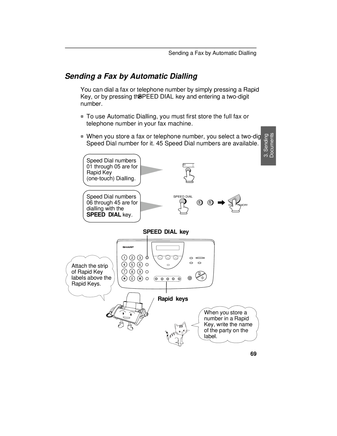 Sharp UX-470 operation manual Sending a Fax by Automatic Dialling, Rapid keys 