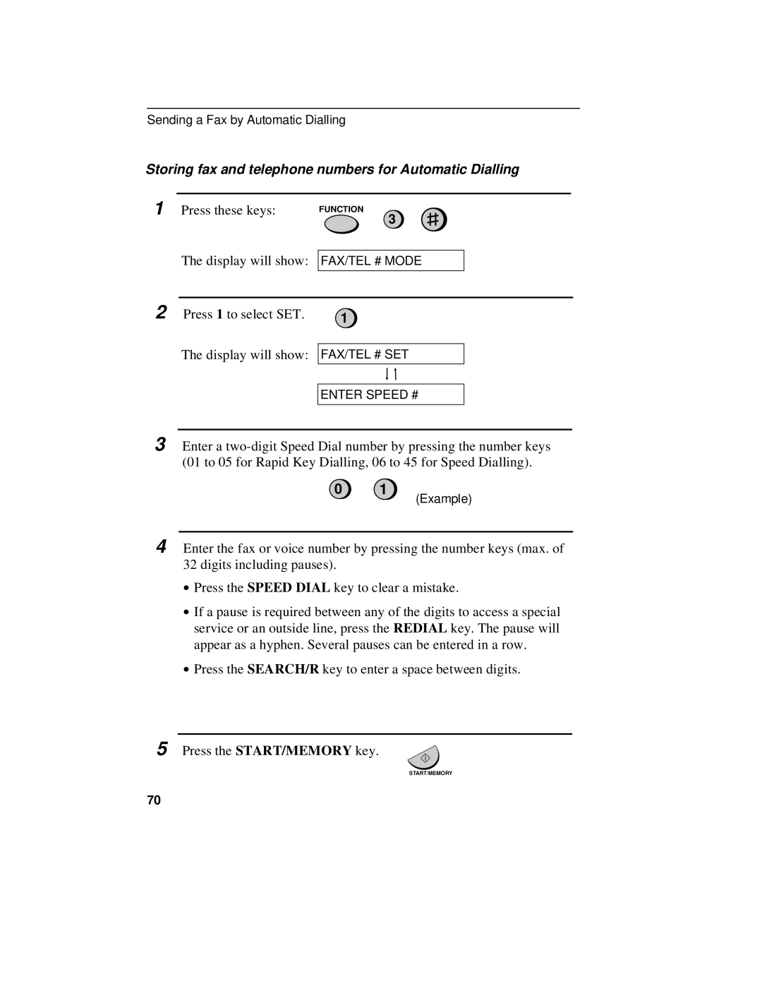 Sharp UX-470 operation manual Storing fax and telephone numbers for Automatic Dialling 