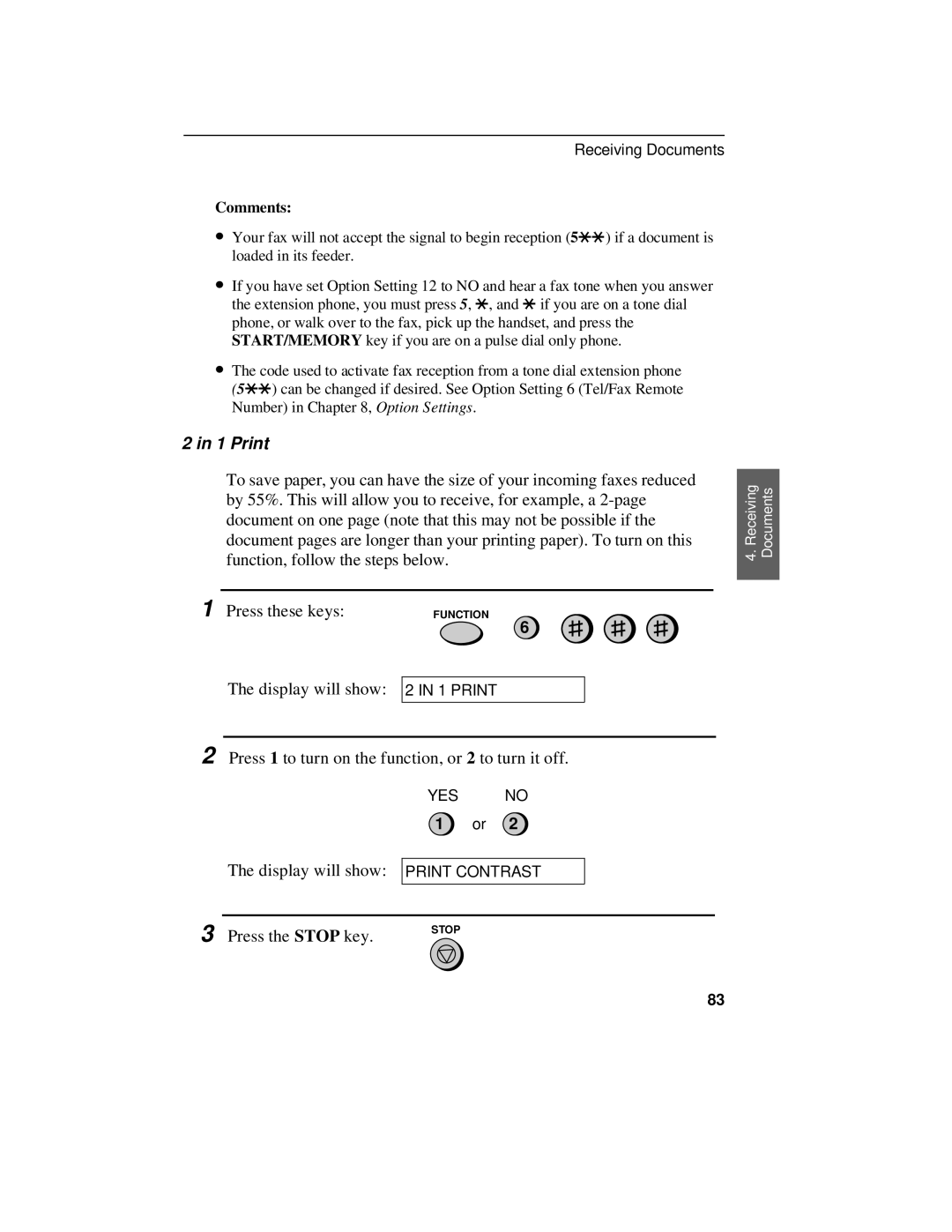 Sharp UX-470 operation manual Print, Comments 