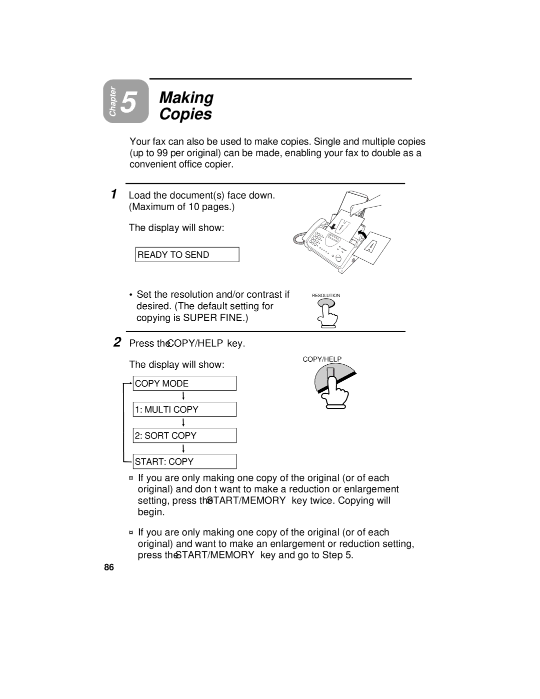 Sharp UX-470 operation manual Making Copies 